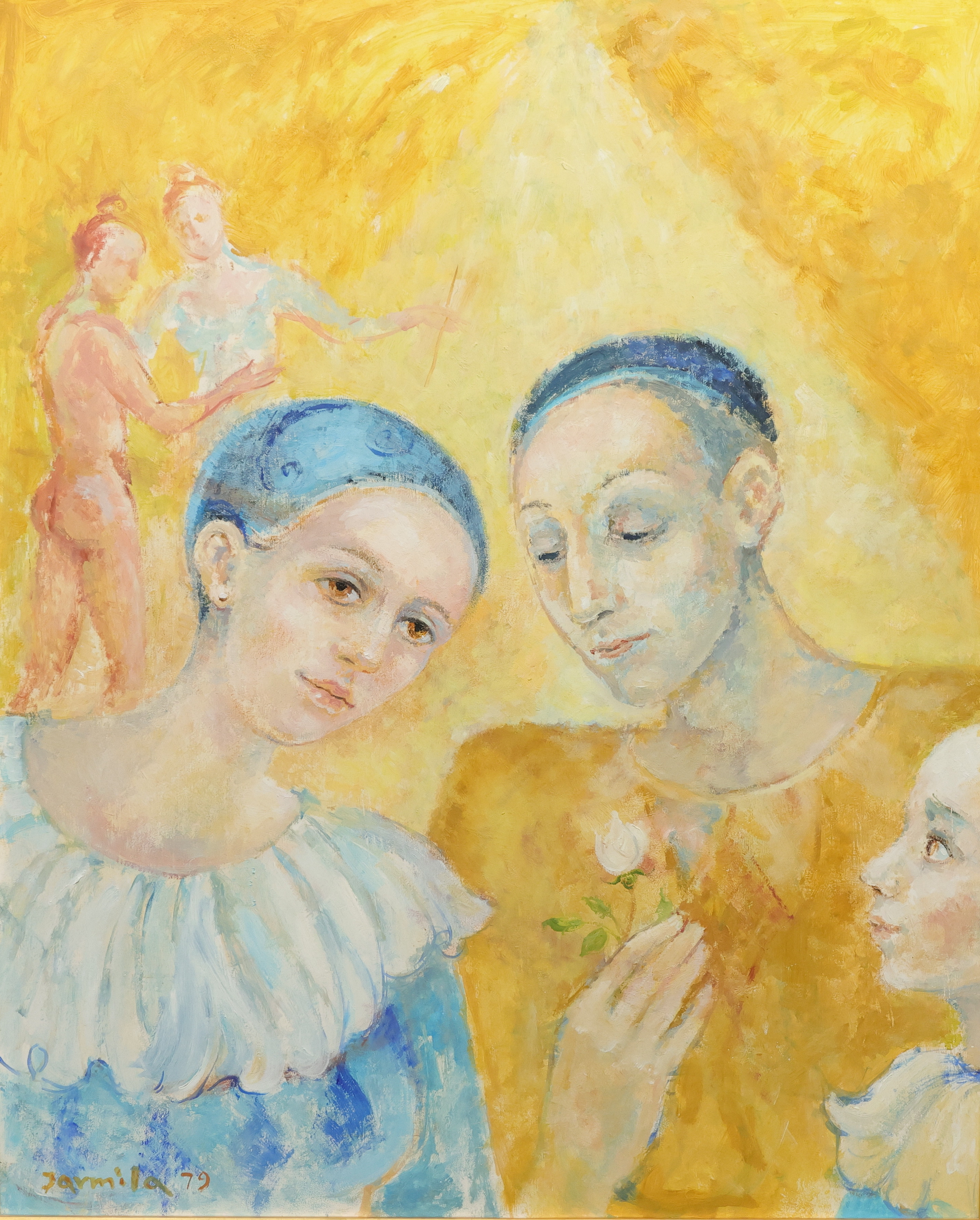 JARMILA  HAKLOVÁ BULLA. "Cirkusfolk", olja på pannå, signerad och daterad 79.