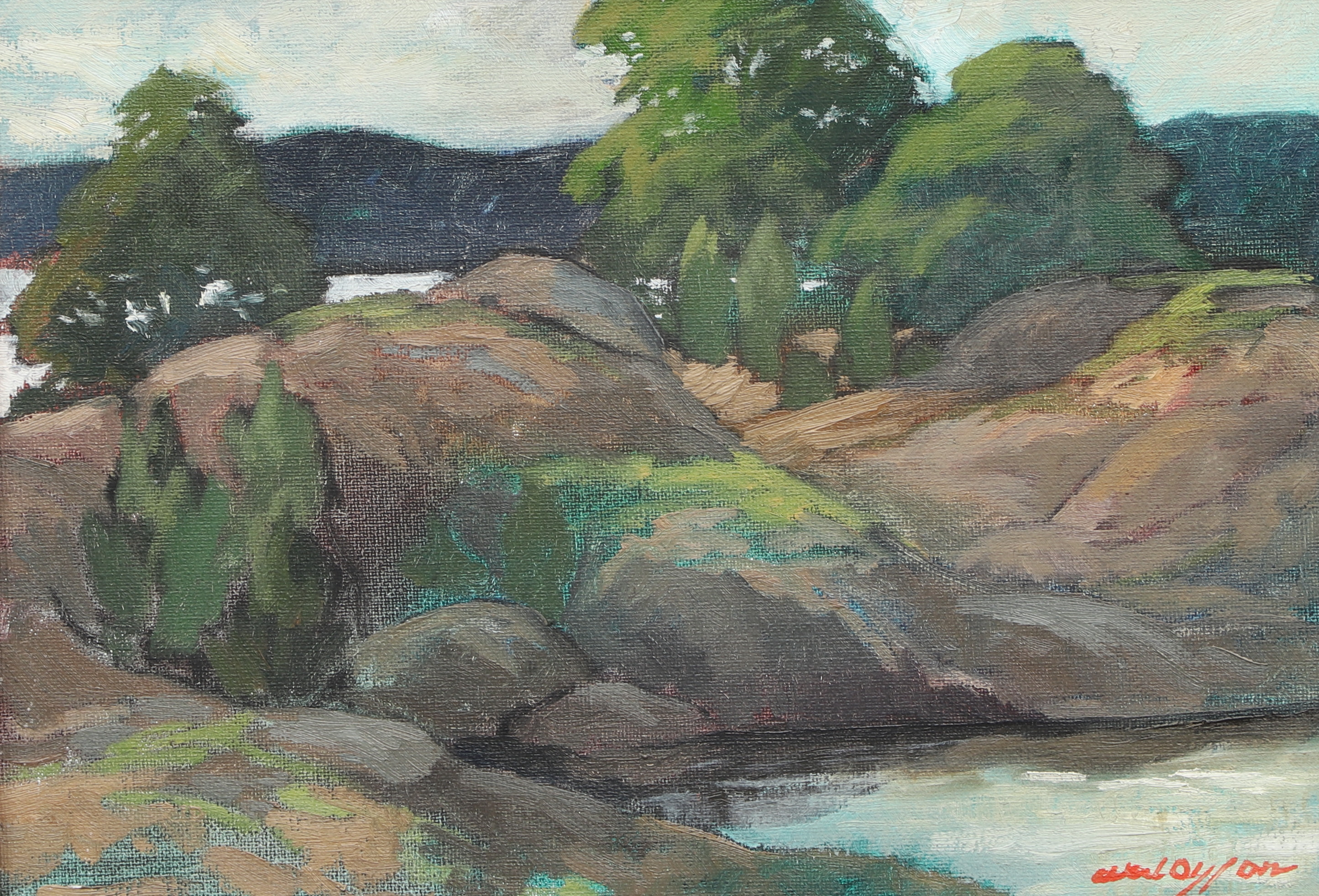 AXEL OLSSON. Olja på duk, skärgårdsmotiv, signerad.