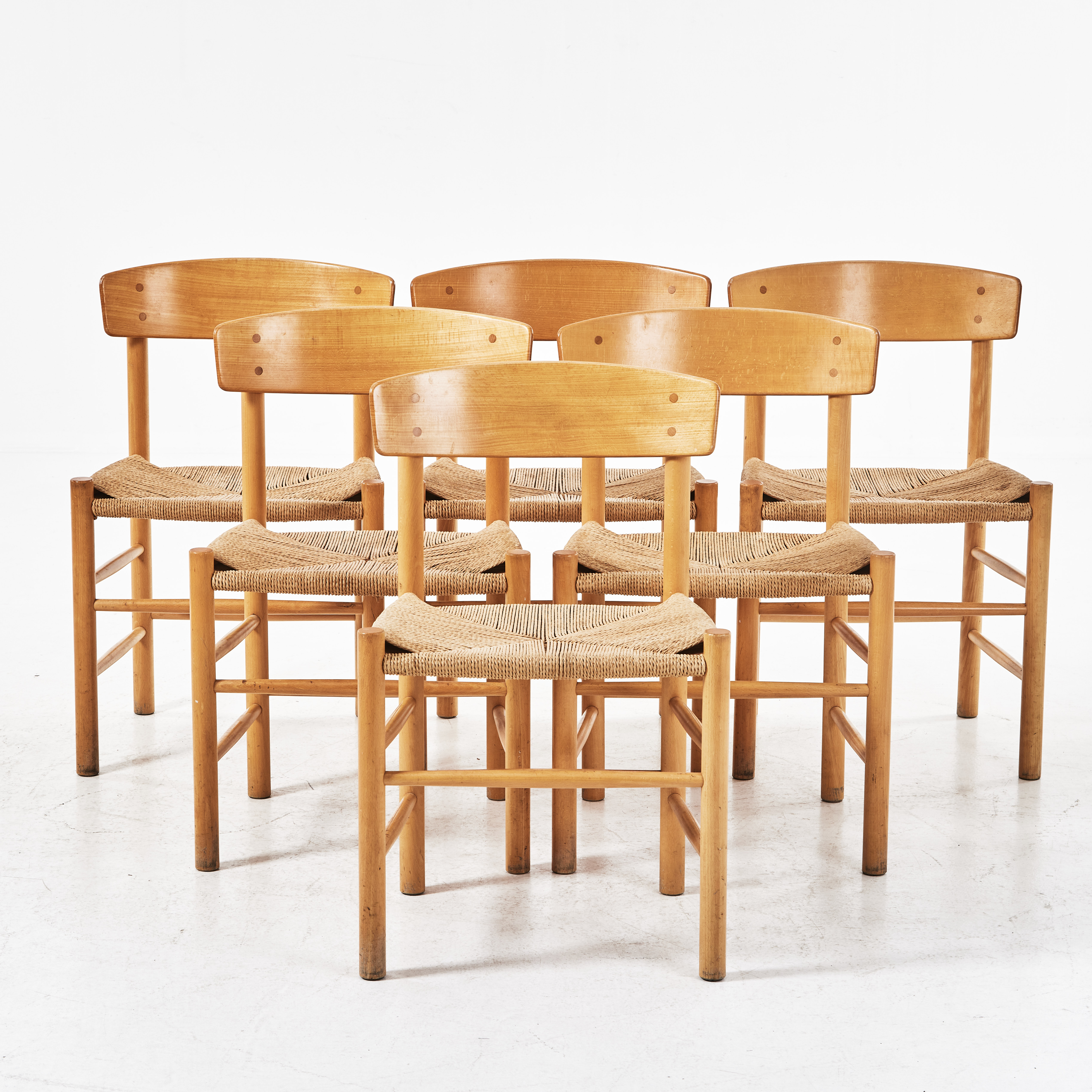 BØRGE MOGENSEN. Stolar, 6 st., "Folkestolen", bok, modell J39, Danmark.