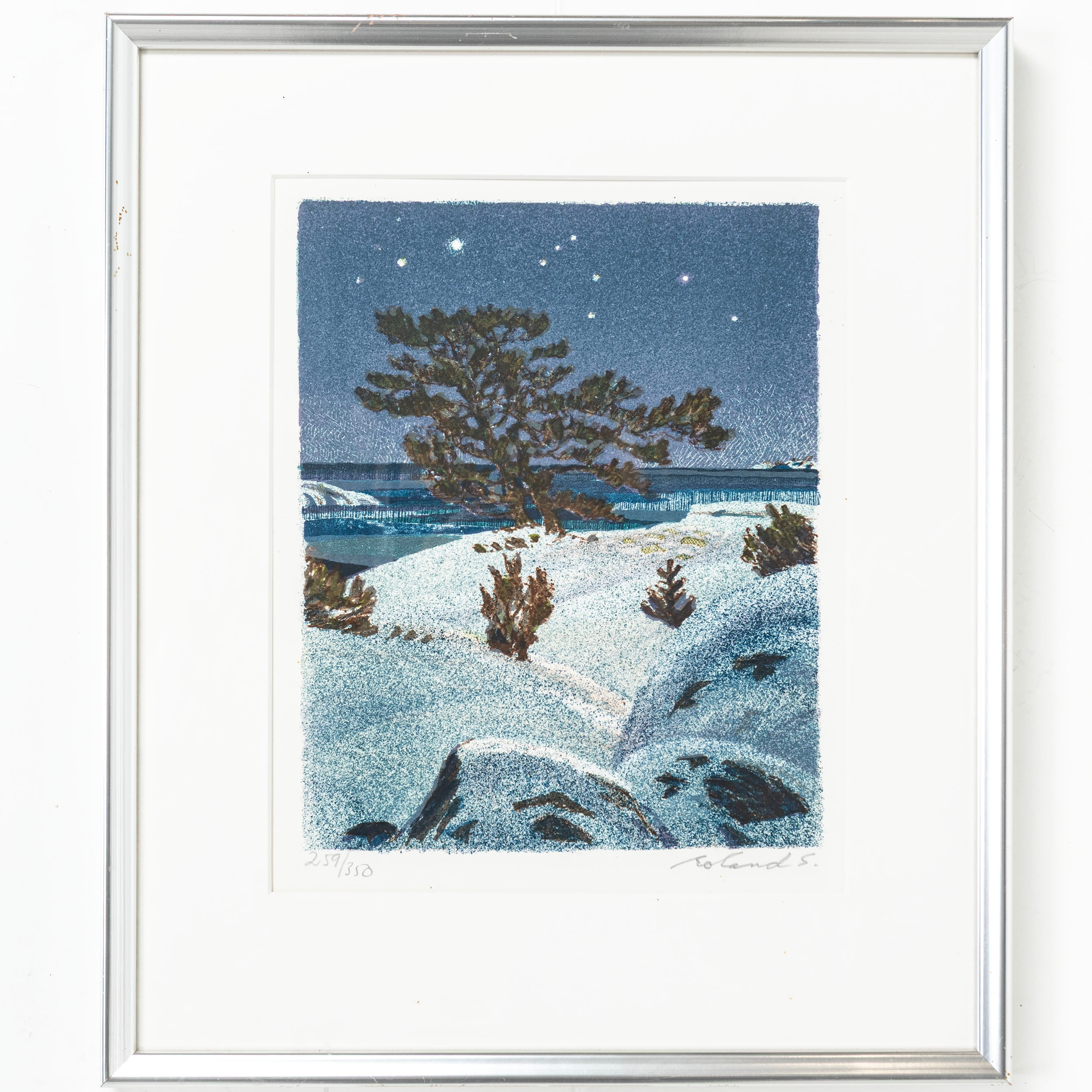 ROLAND SVENSSON. Färglitografi, "Vinternatt" signerad och numrerad 259/350.