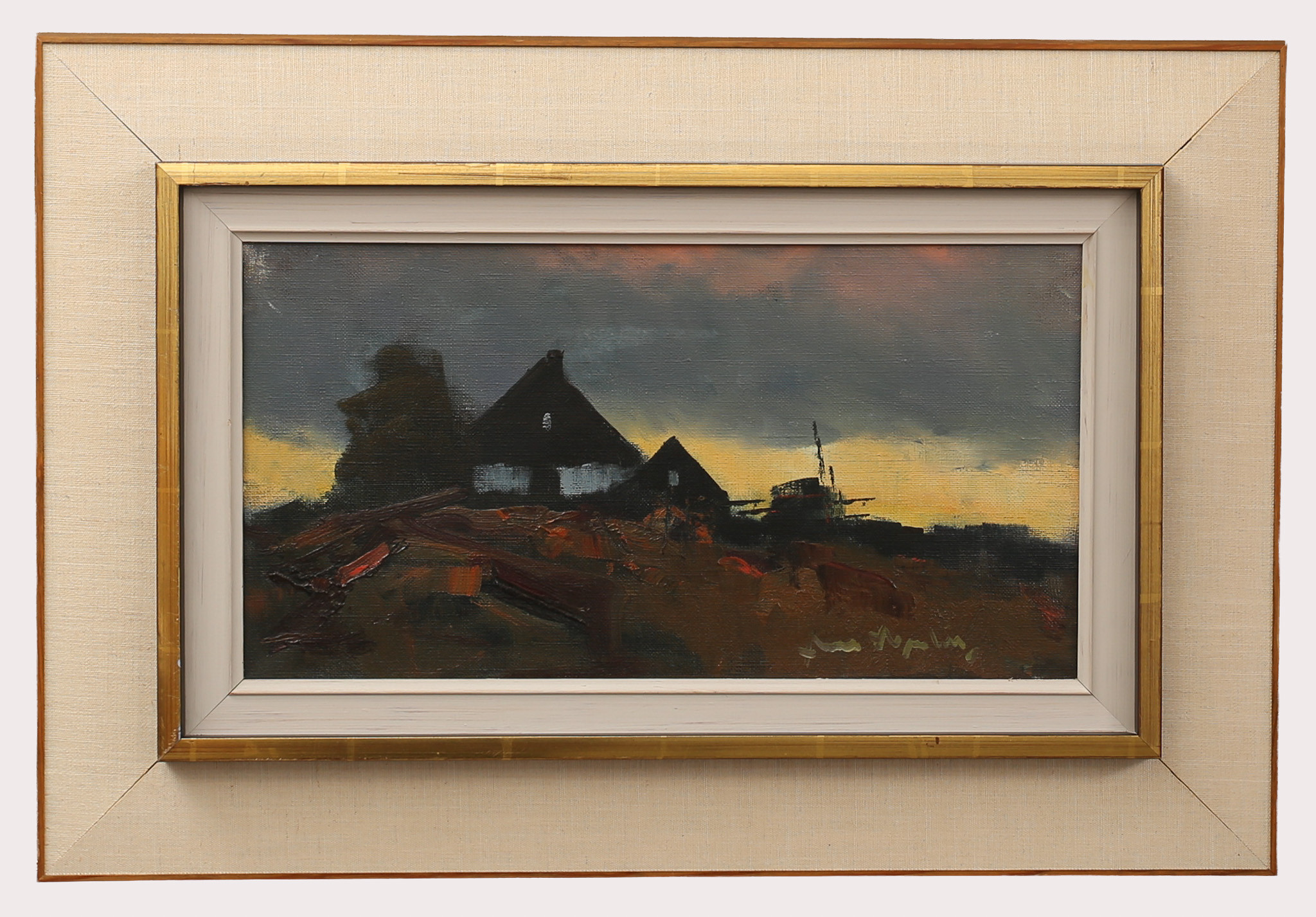 ARNE ASPELIN. Olja på duk, hus på kulle, signerad.