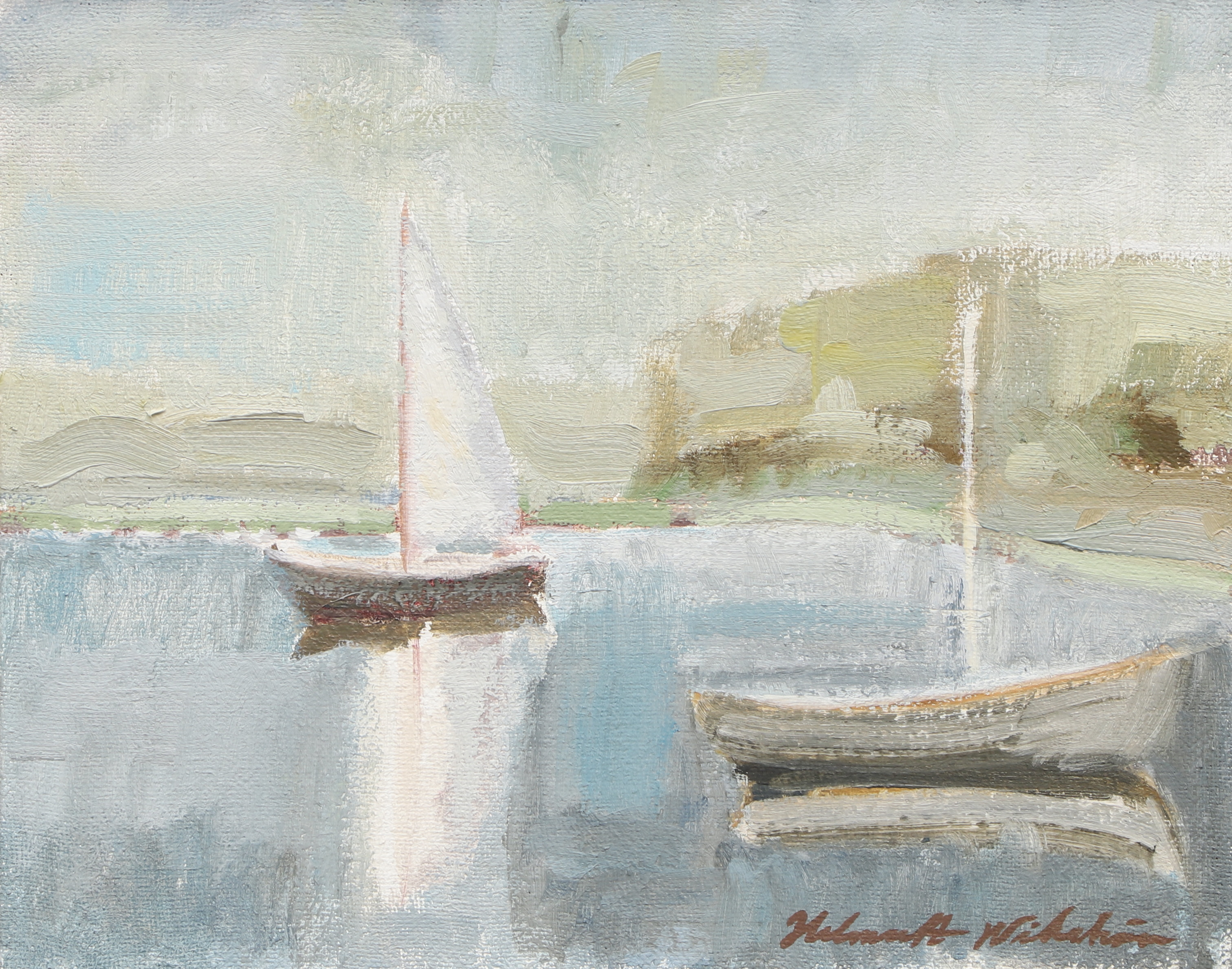 HELMUTH WICKSTRÖM. Olja på duk, segelbåtar, signerad.