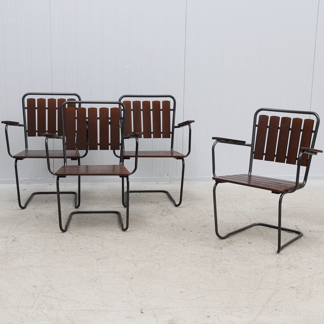 TRÄDGÅRDSSTOLAR, 4 st, stapelbara, metall & trä, KWA, 1900-talets senare hälft.