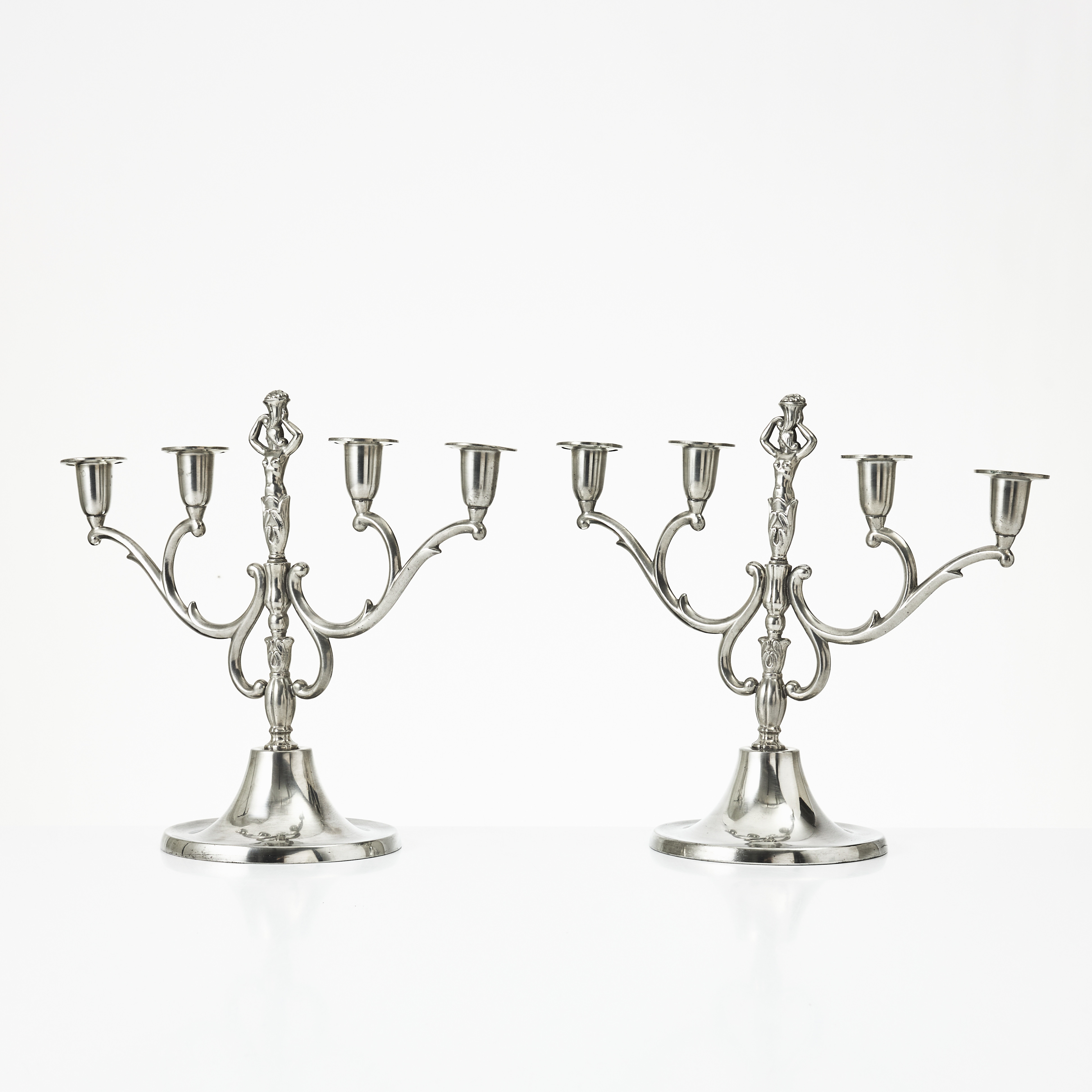 KANDELABRAR, 1 par, tenn, Edlunds silverfabrik AB Stockholm 1929.