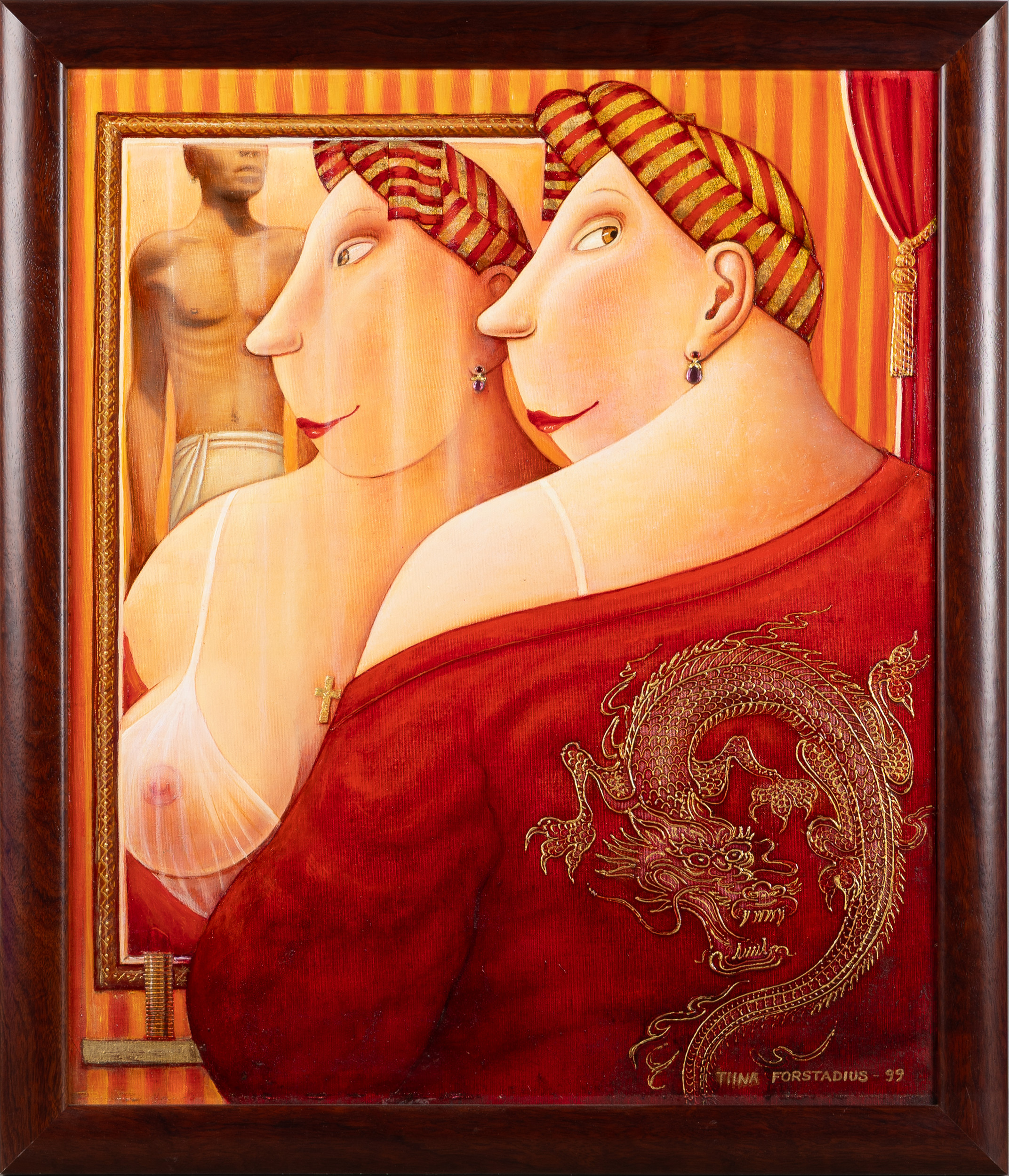 TIINA FORSTADIUS. Olja på duk, kvinnostudie, signerad och daterad 99.