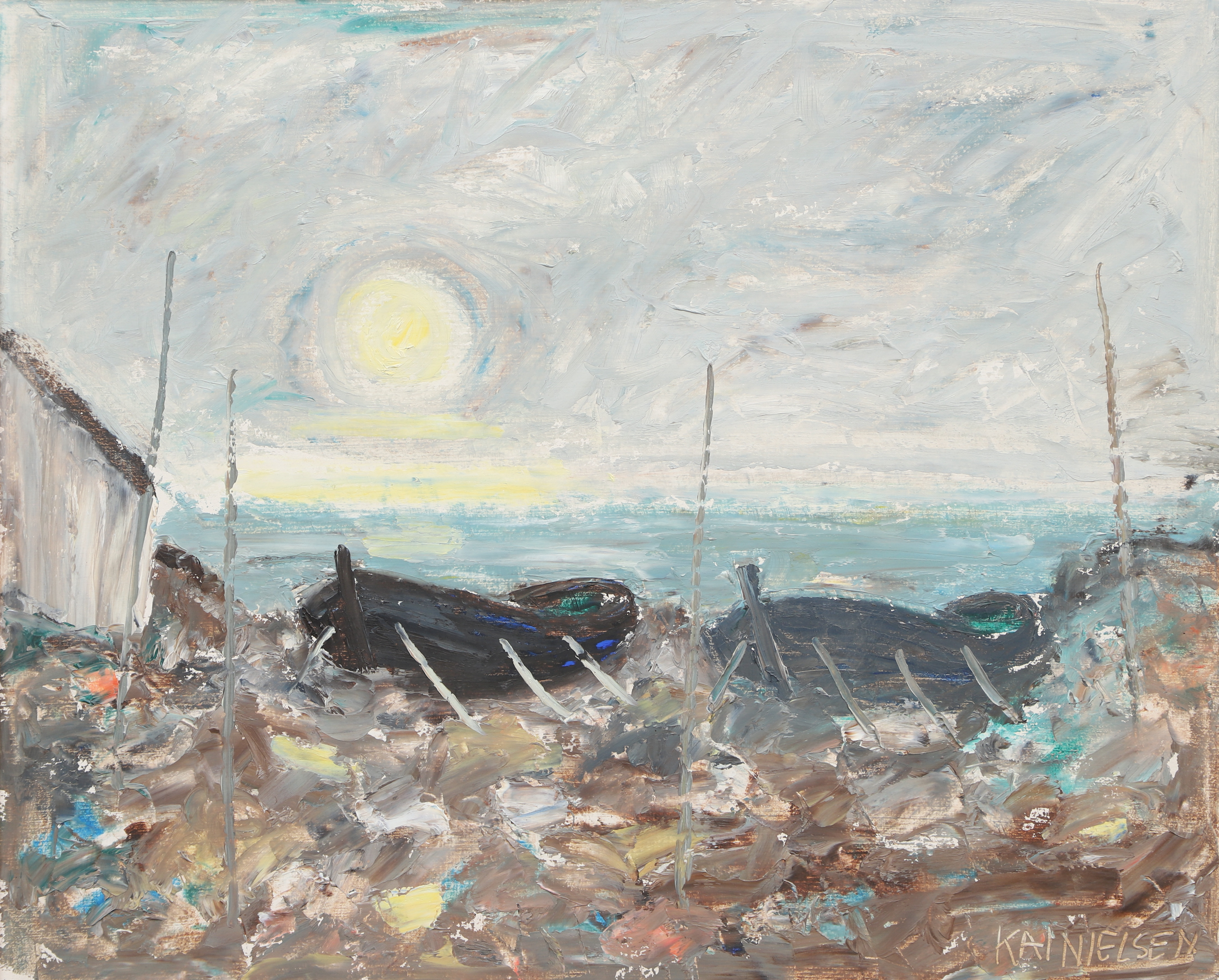 KAI NIELSEN. Olja på pannå, kustmotiv, signerad.