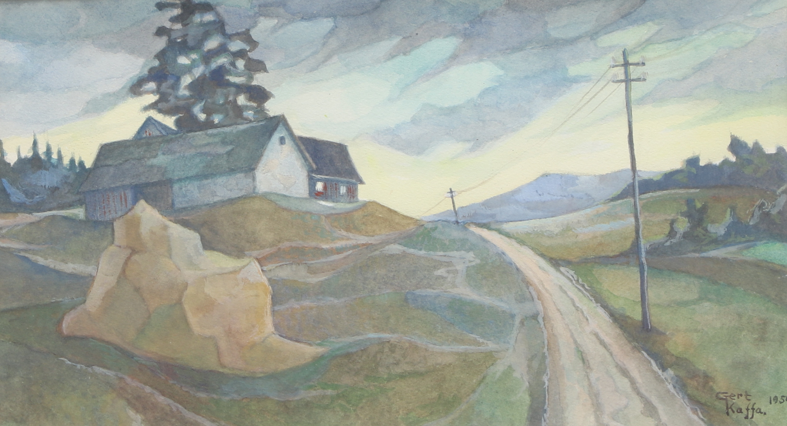 GERT KAFFA. Akvarell, landsbygdsmotiv, signerad, 1954.