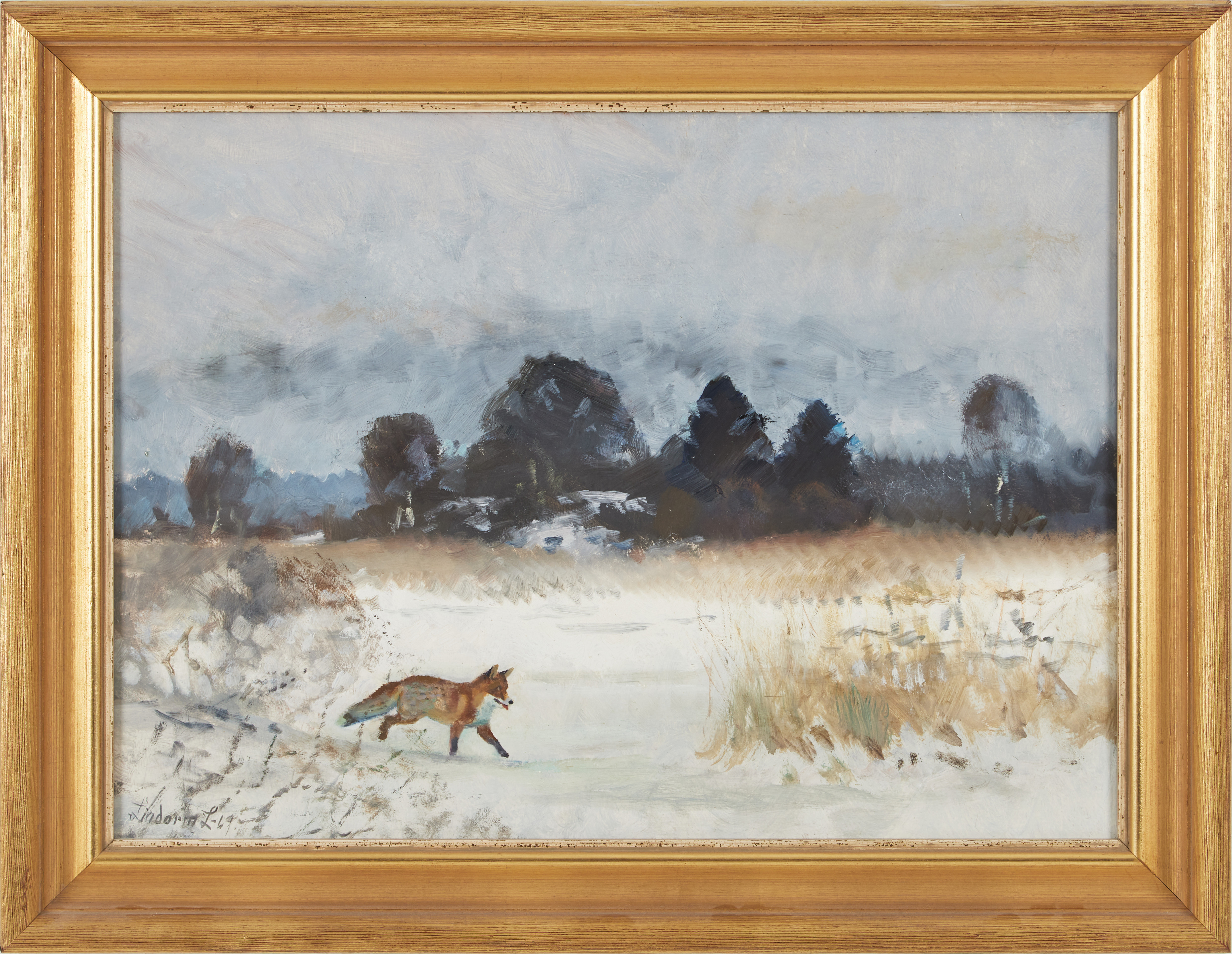 LINDORM LILJEFORS. Räv i vinterlandskap, olja på pannå, signerad, -69.