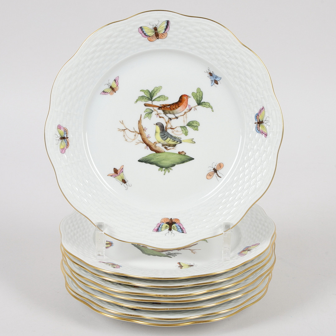 ASSIETTER, 8 st, "Rothschild Birds", porslin, Herend.