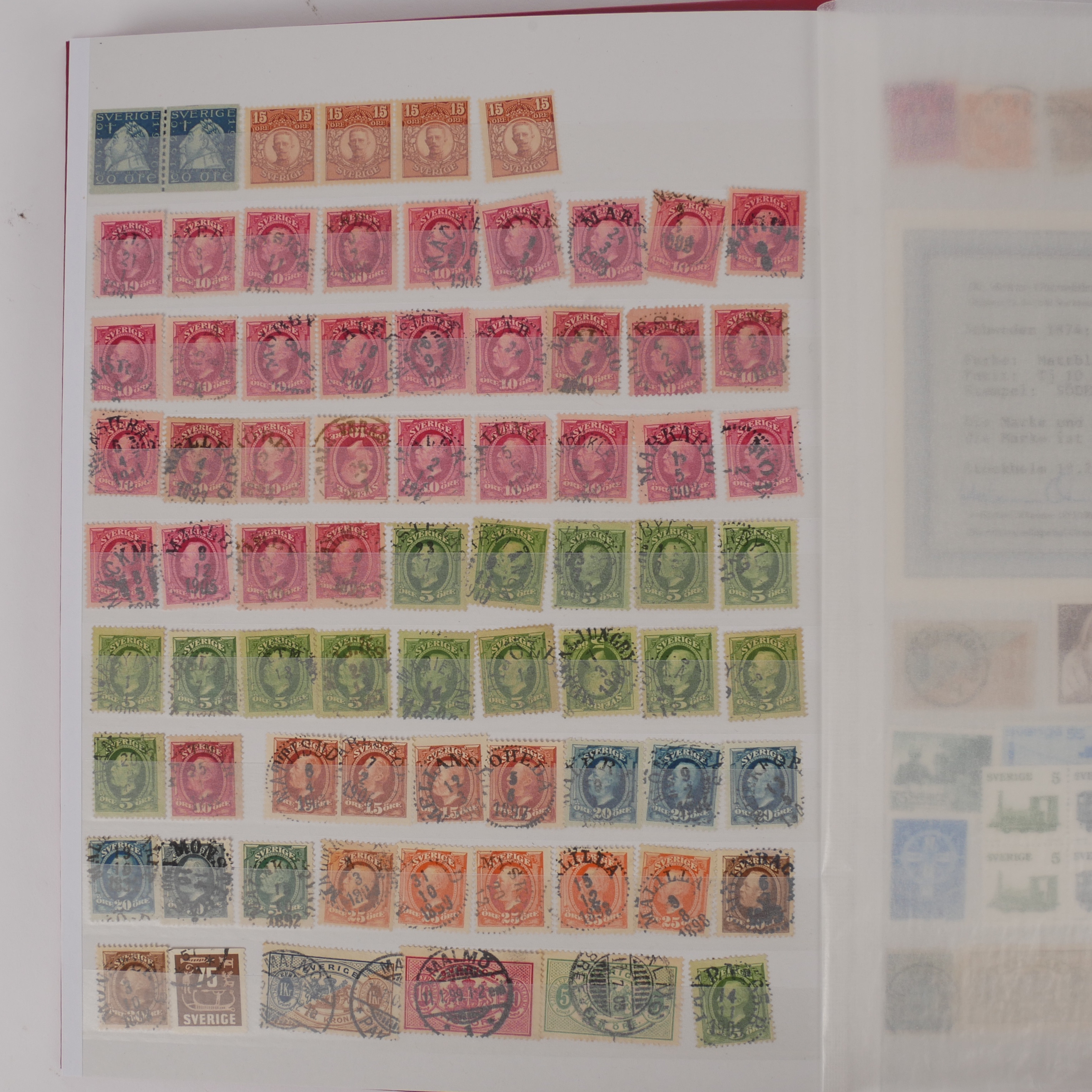 FRIMÄRKSALBUM, med 2 certifikat bla 8 skilling Banco, Sverige.