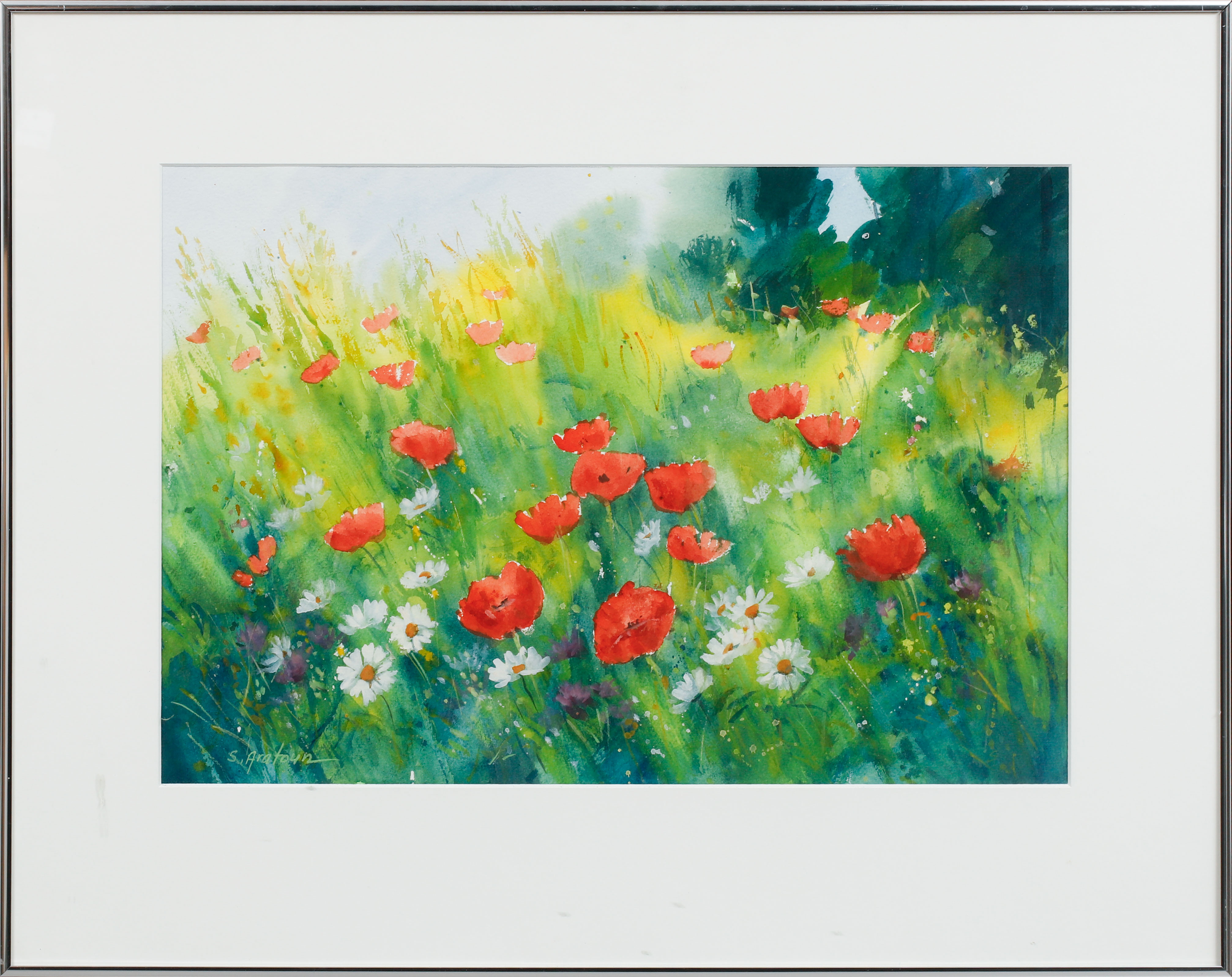 SARO ARATOUN. Vallmofält, akvarell, signerad.