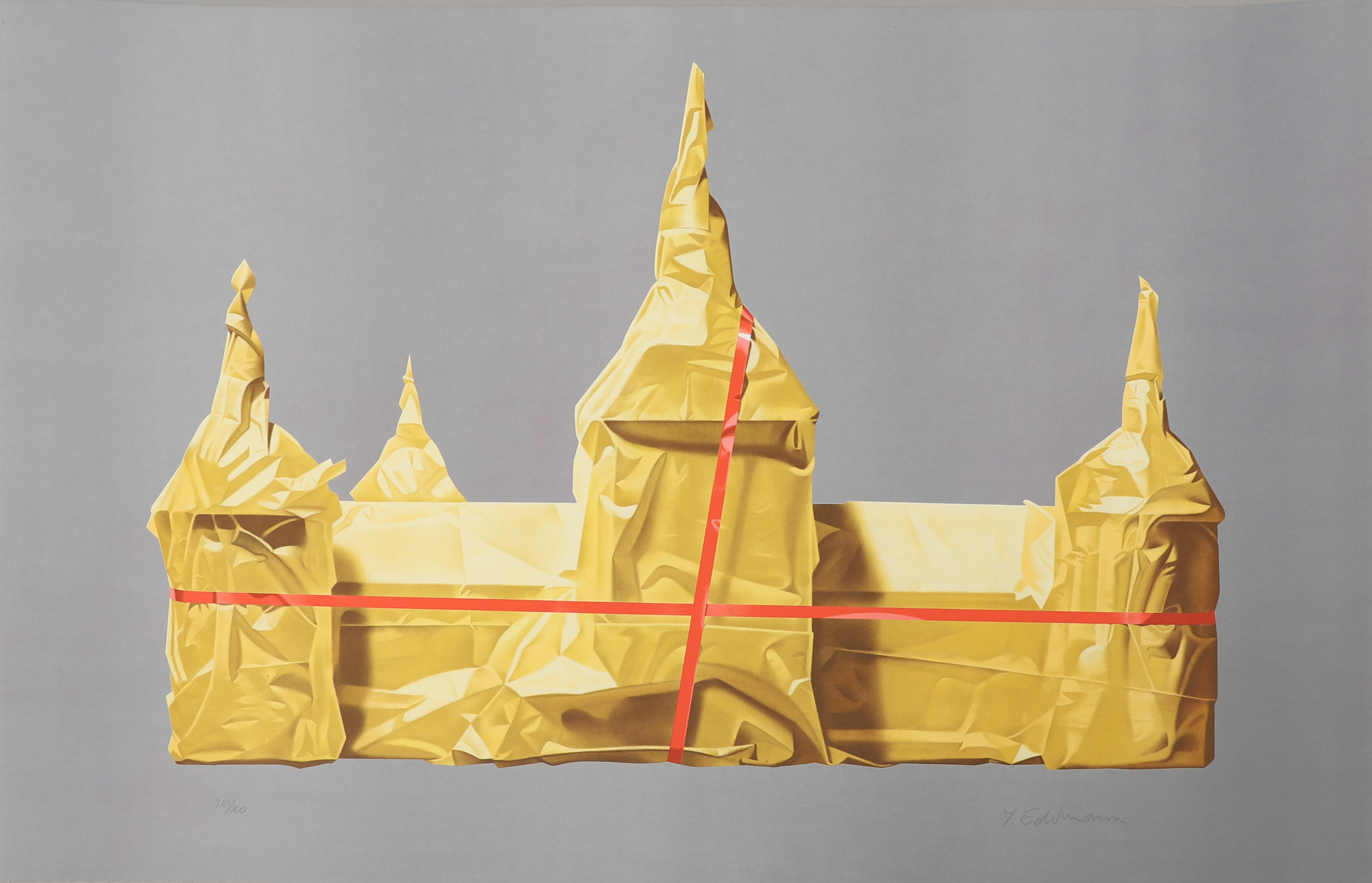 YRJÖ EDELMANN. "Wrapped castle of Kalmar", färglitografi, stämpelsignerad och numrerad 310/360.