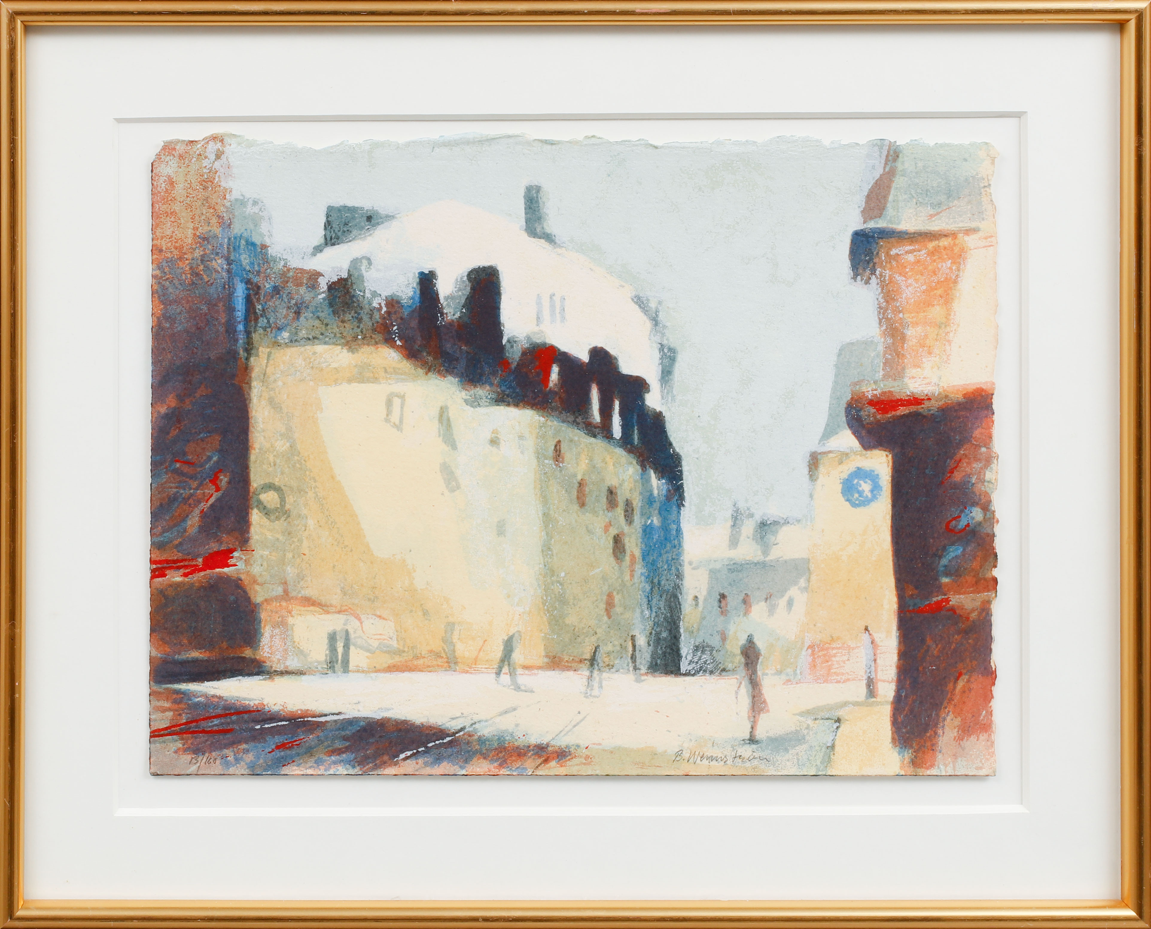 BERNDT WENNSTRÖM. Stadsbild med figurer, färglitografi, signerad och numrerad 13/160.