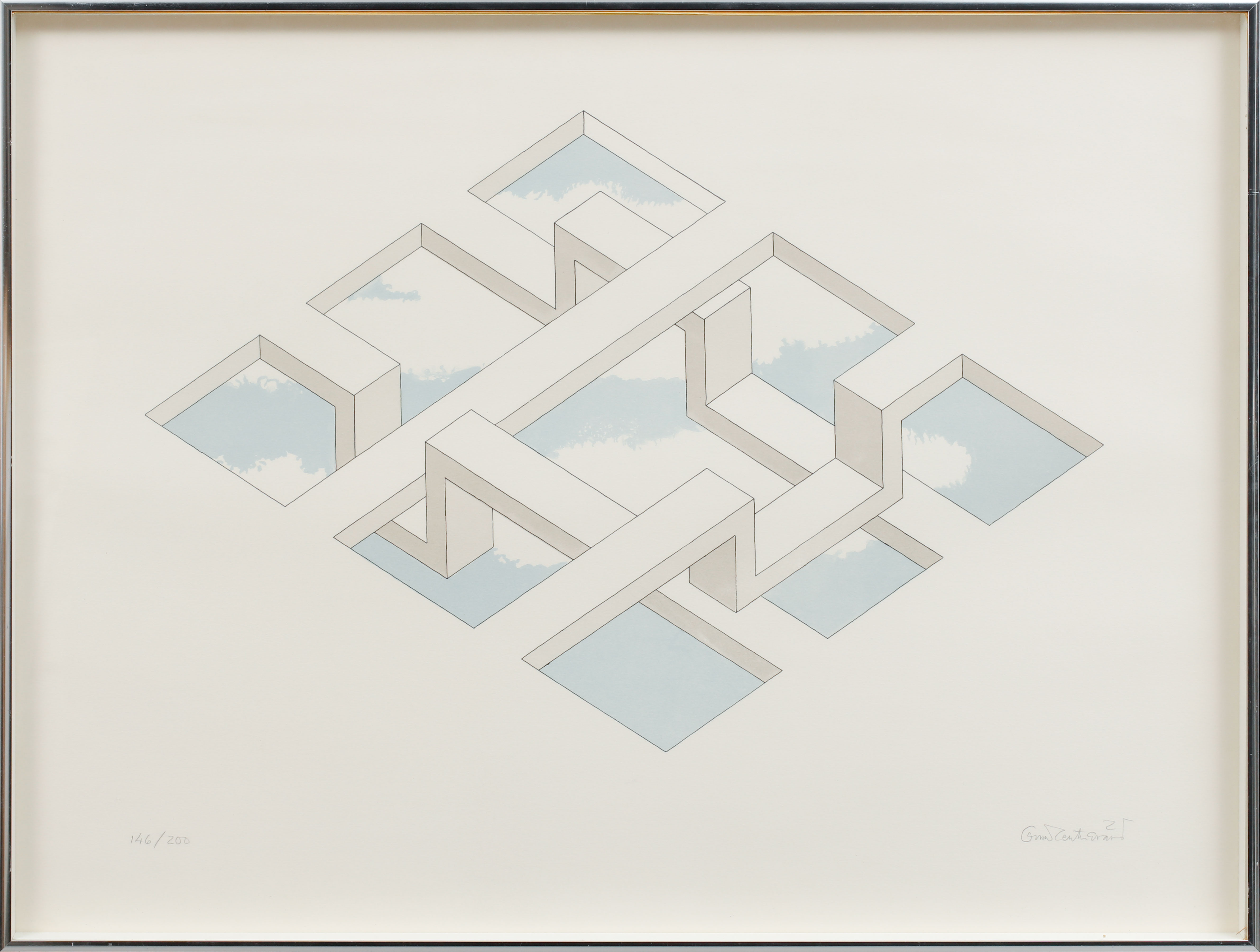 OSCAR REUTERSVÄRD. Omöjlig figur, färglitografi, signerad och numrerad 146/200.