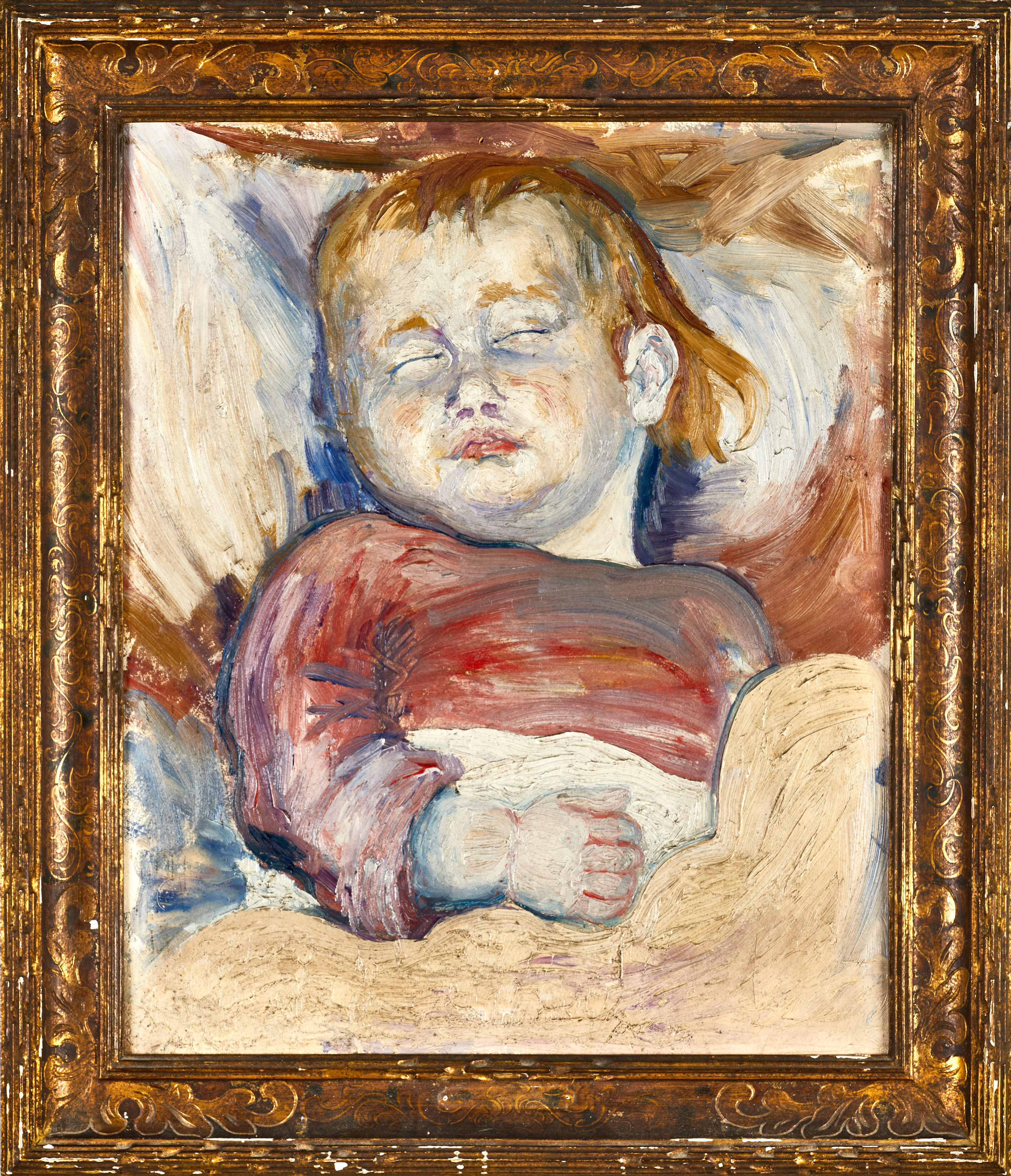 OKÄND KONSTNÄR (1800/1900), Sovande barn, olja papp-pannå, osignerad.