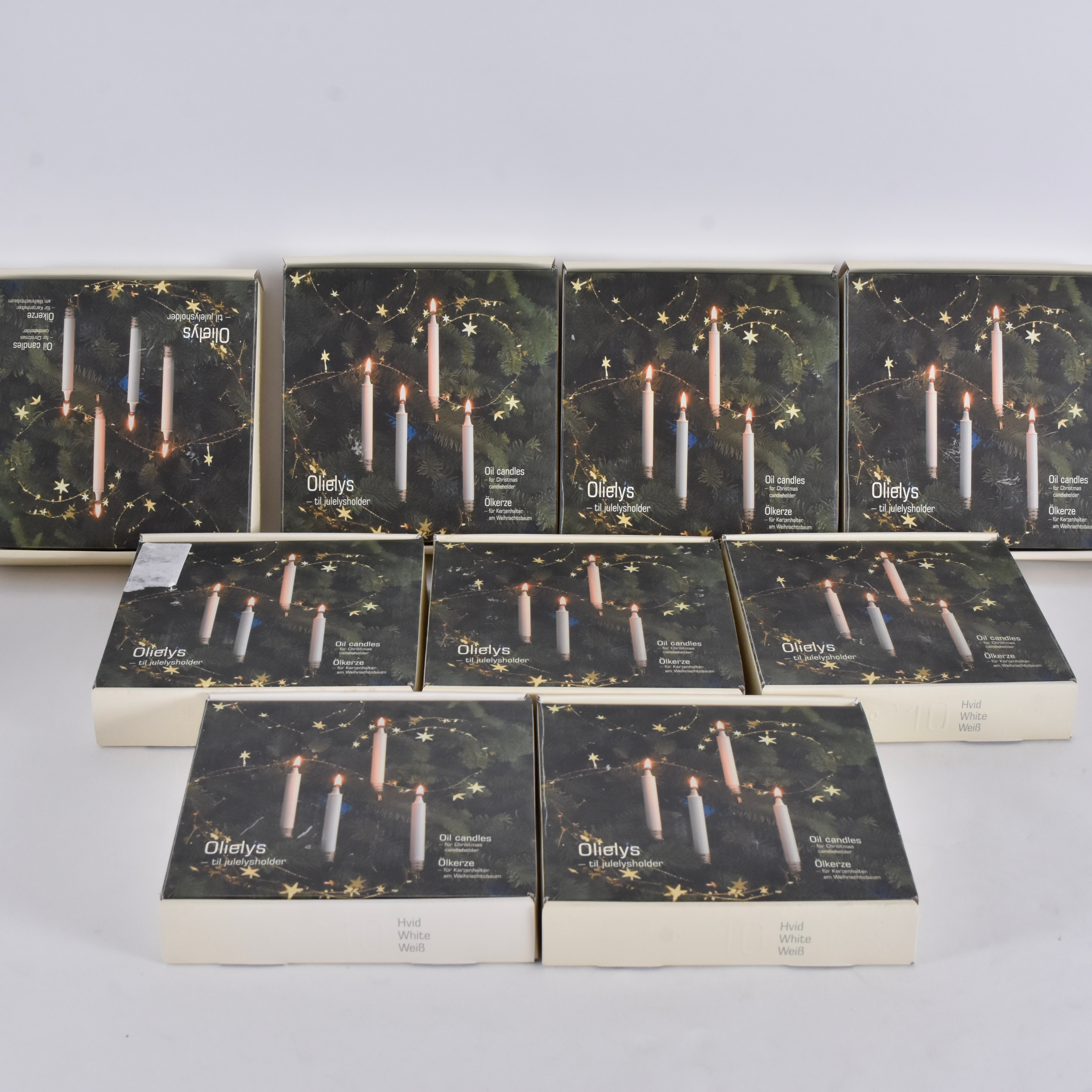 OLJELJUS TILL JULLJUSHÅLLARE, 9-lådor, Danmark.