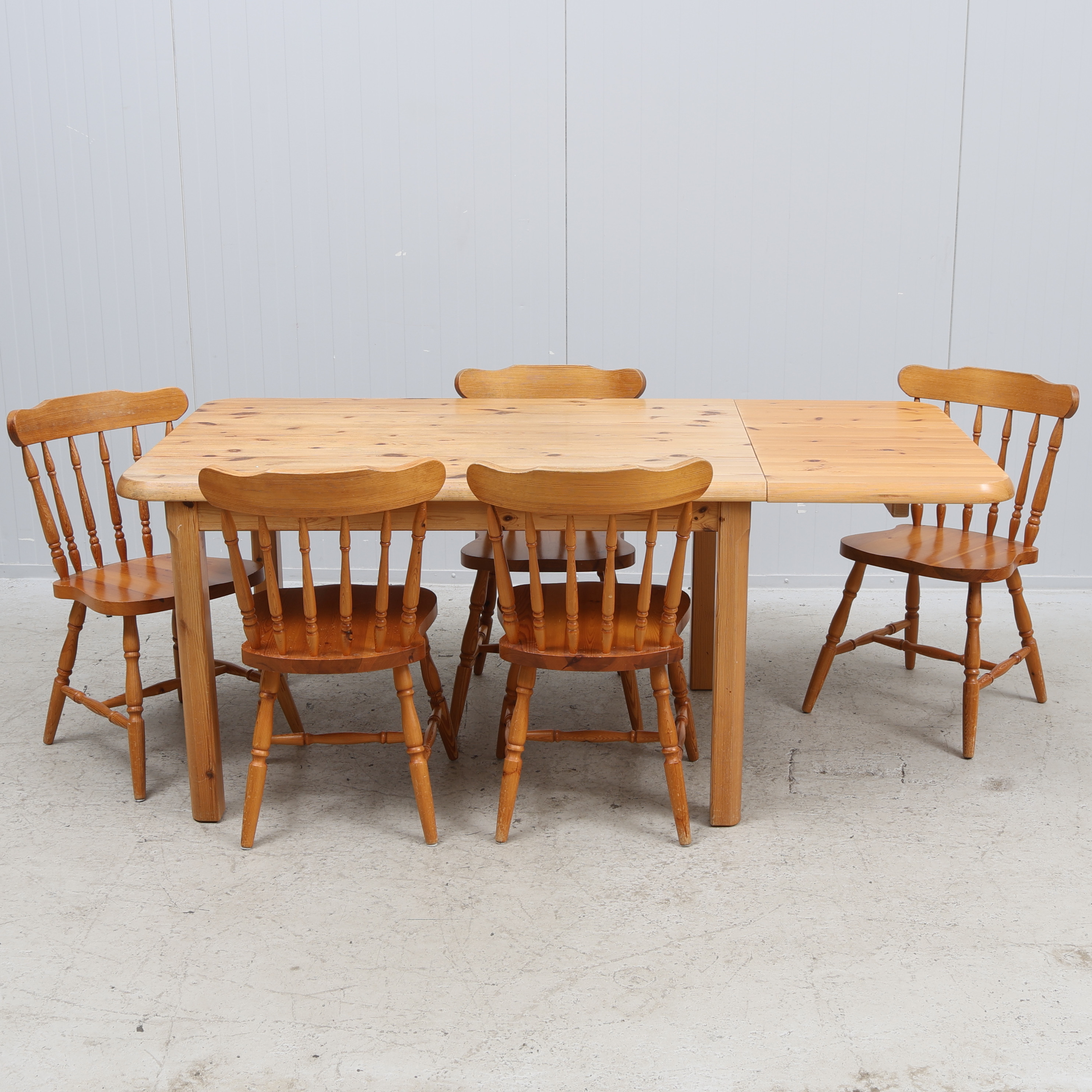 MATBORD med stolar, 6 delar, furu, 1960/70-tal.