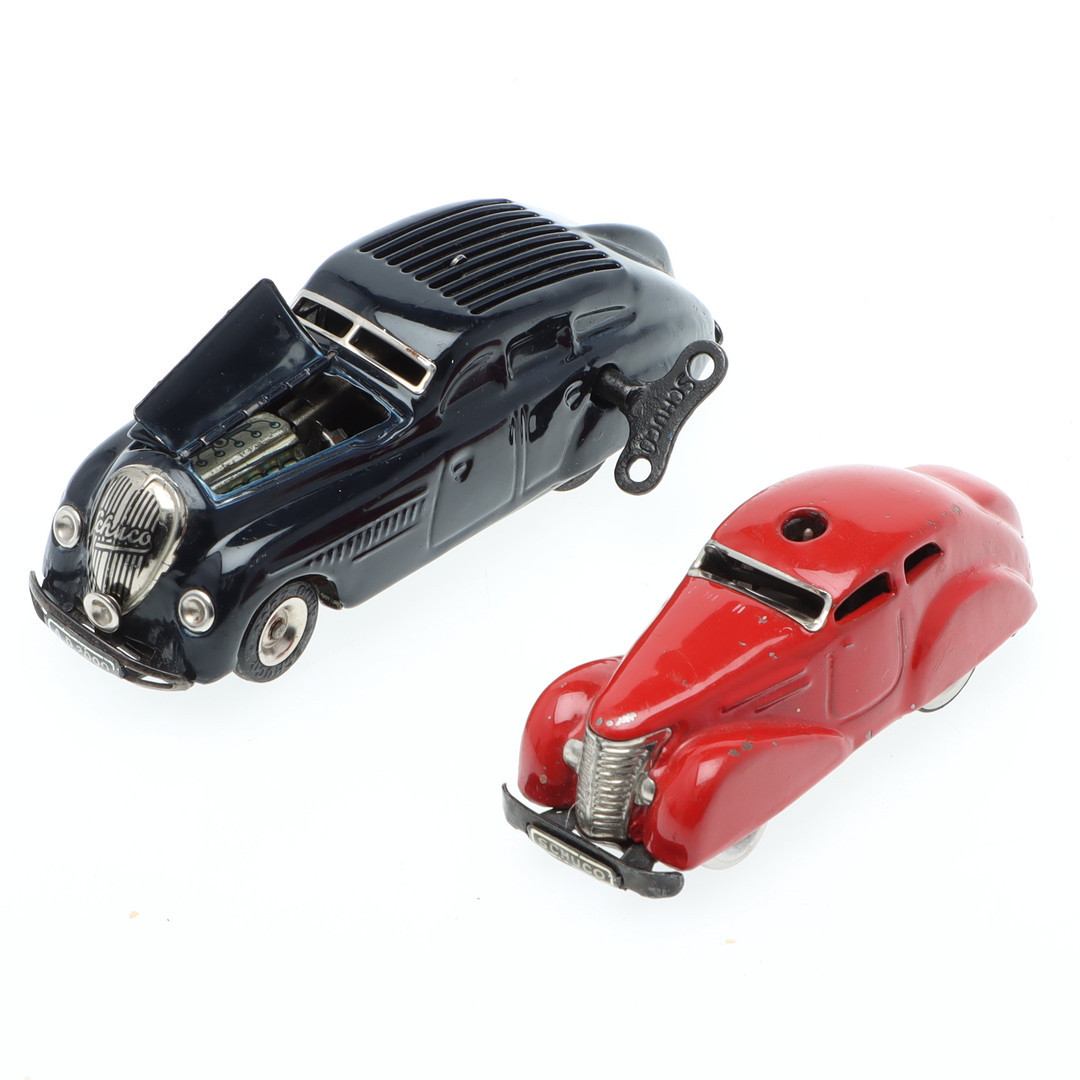 LEKSAKSBILAR, 2 st, plåt, Schuco anno 2000 & Schuco 3000, Tyskland, 1900-talets första hälft.