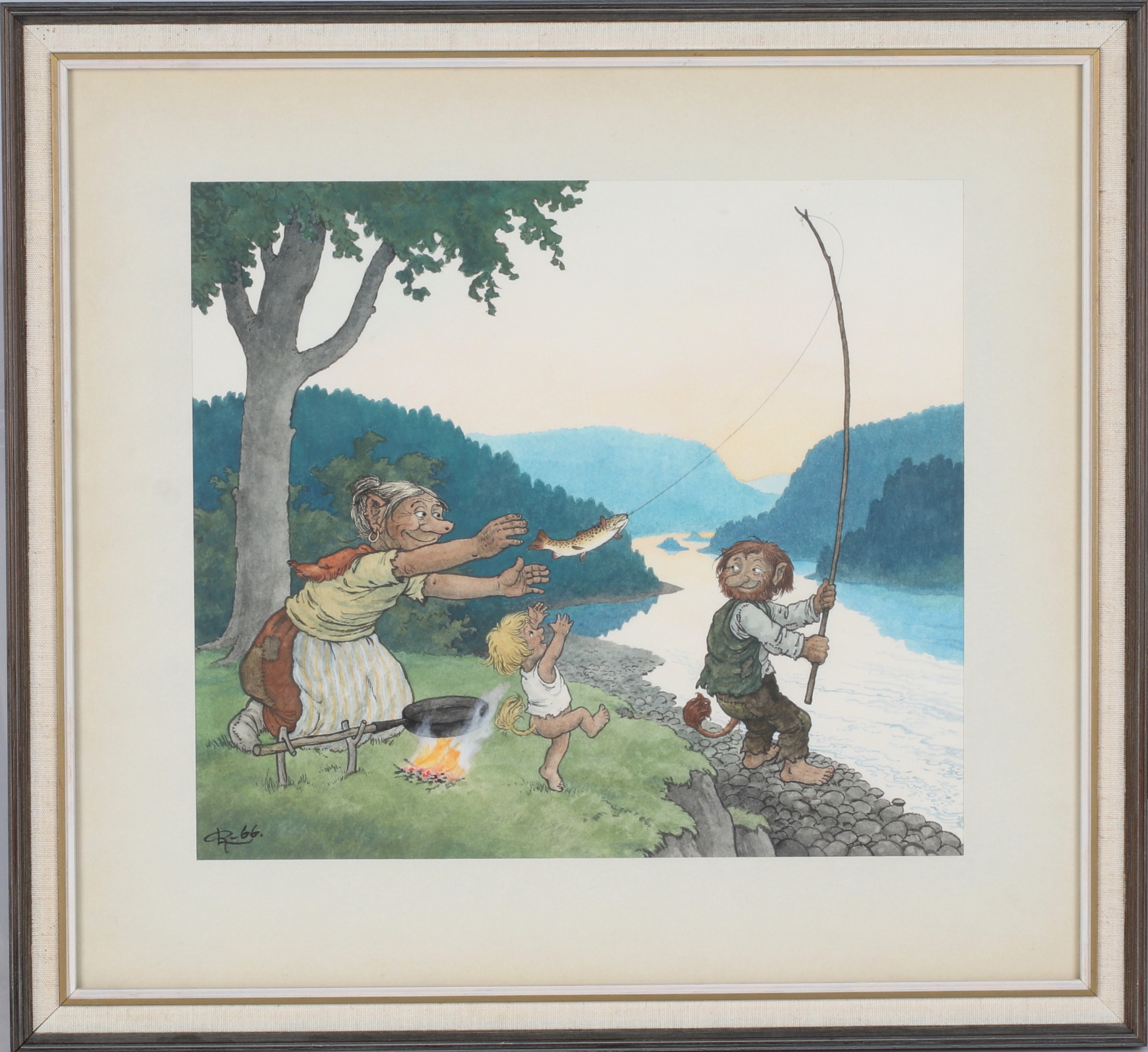 ROLF LIDBERG. Öringfiske, akvarell, signerad och daterad -66.