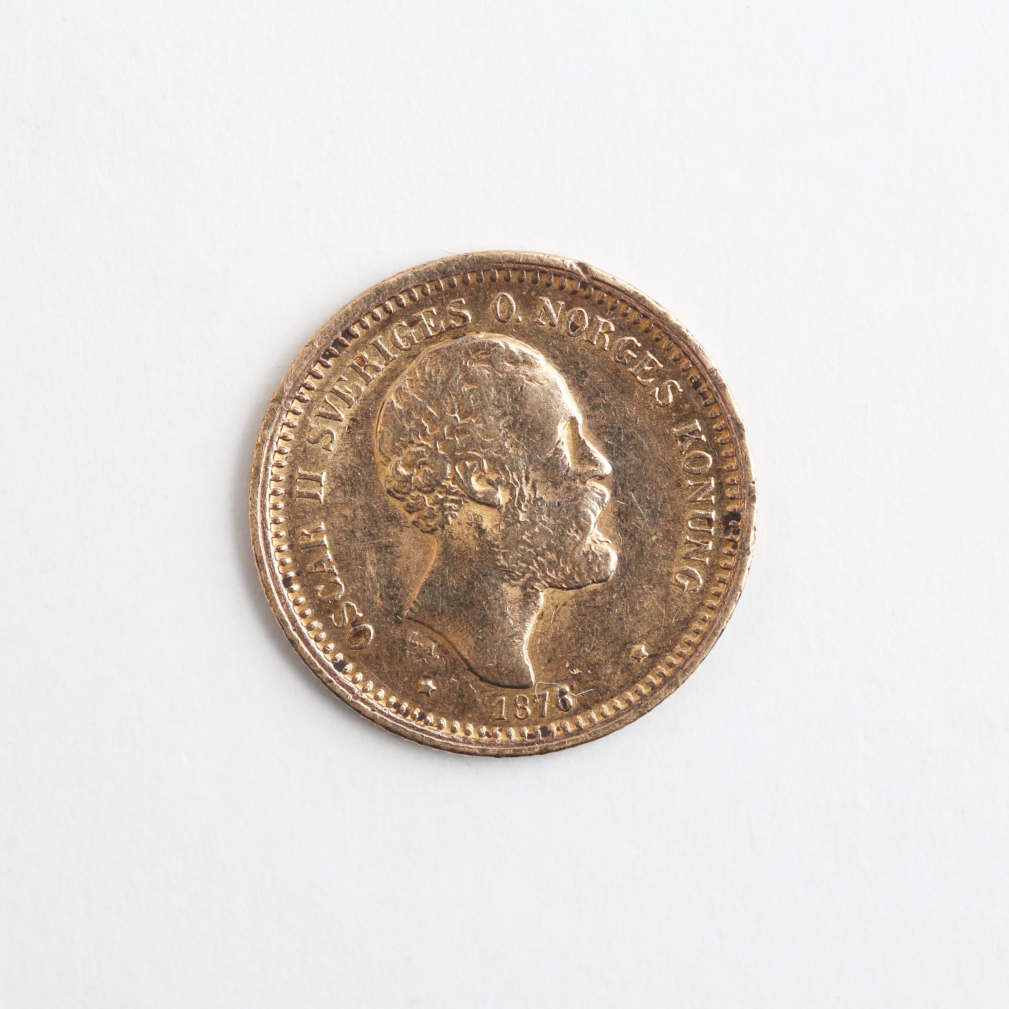 MYNT, 10 kronor, guld 21,6k, Sverige, 1876.