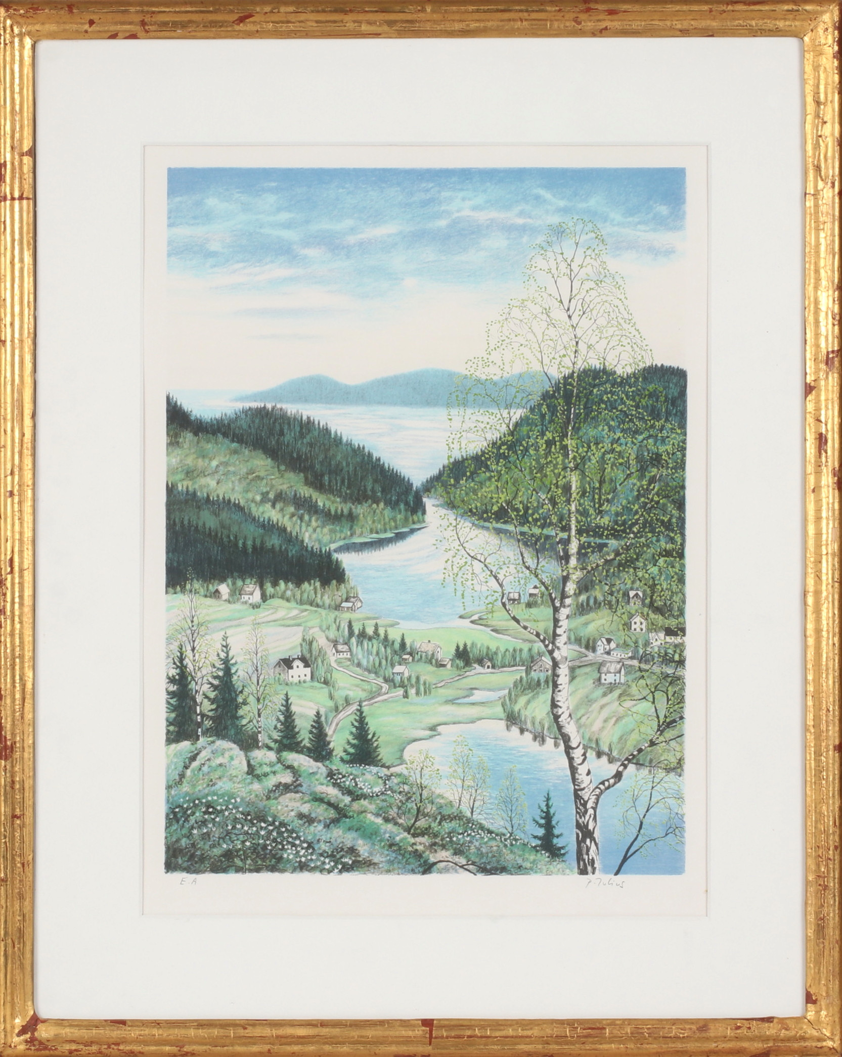 PER JULIUS. Motiv från Nordingrå, färglitografi, signerad E.A-upplaga.