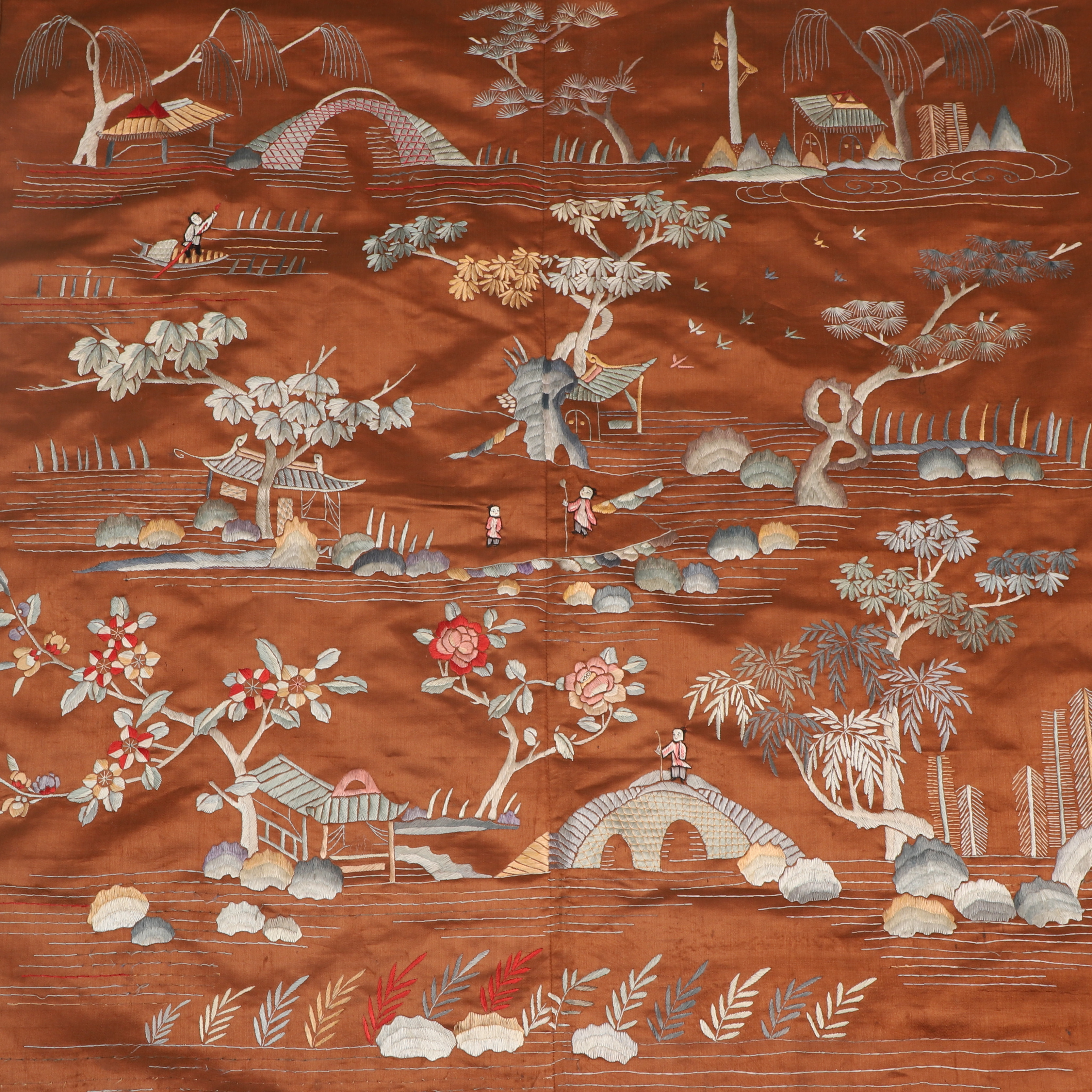 HANDBRODERAT SIDENTYG, Kina, 1900-tal.