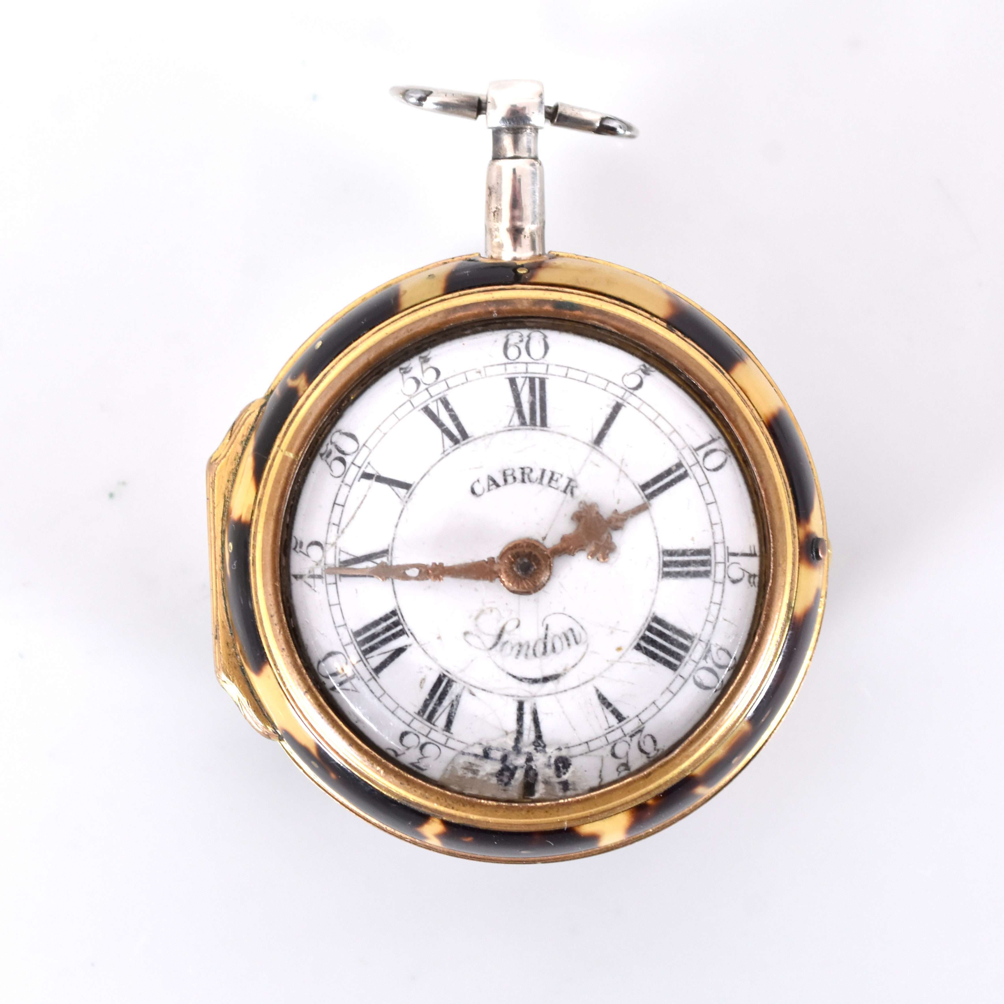 CHARLES CABRIER. fickur, silver i ytterboett av brännförgylld brons, spindelgång, 1700-talets 1 hälft.