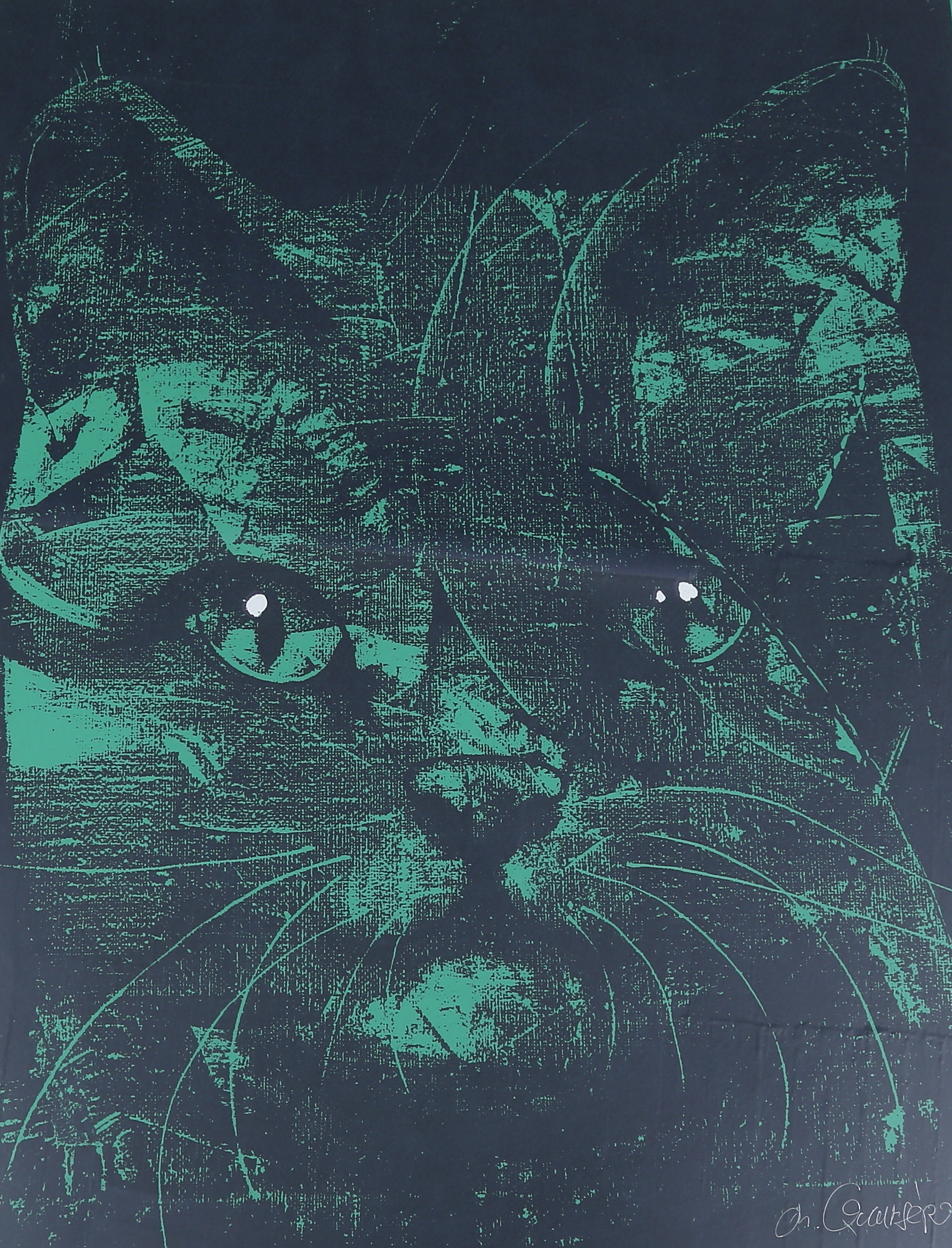 MICHAEL QVARSEBO. Kattansikte, färglitografi nr 3/60, signerad M Qvarsebo.