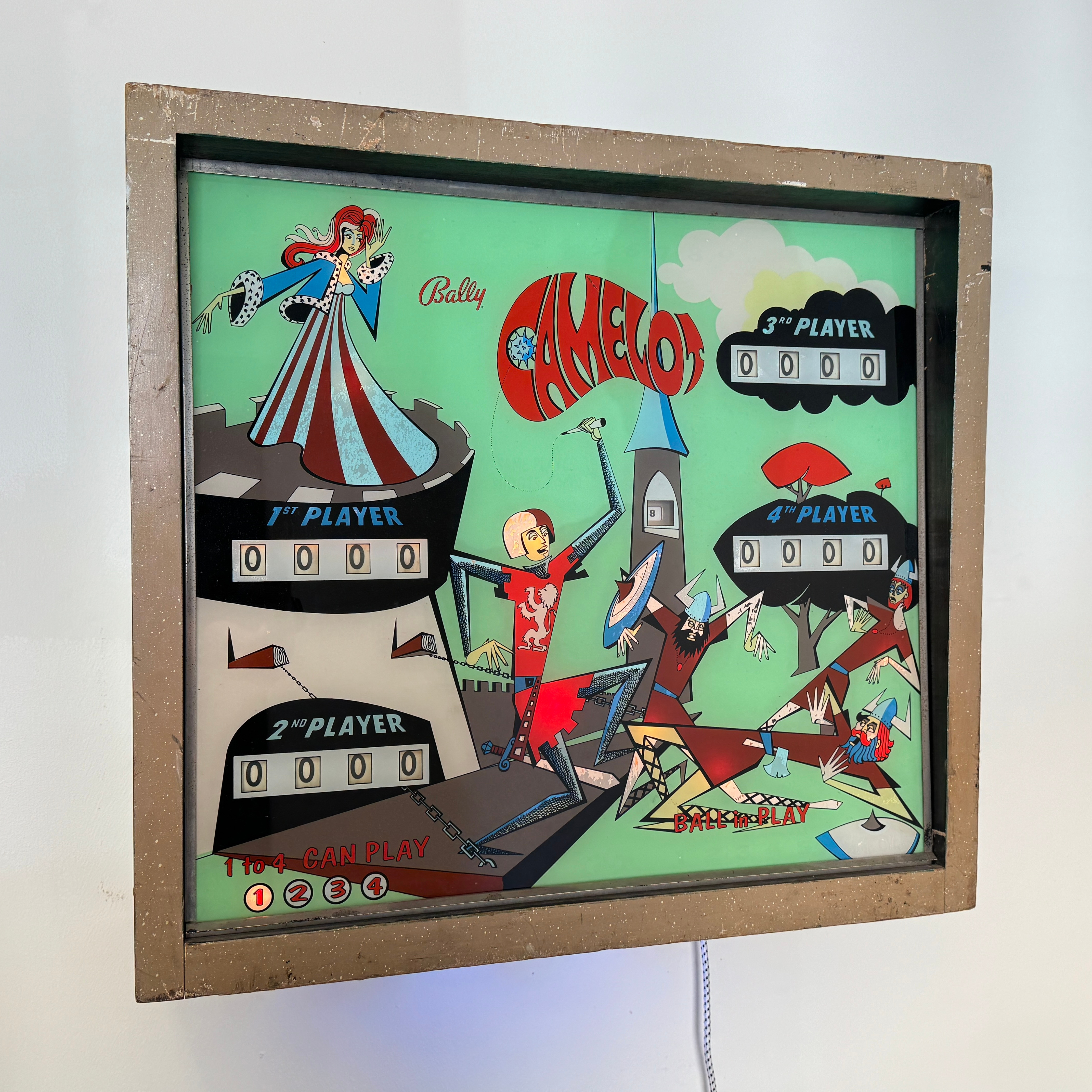 VÄGGDEKORATION AV BACKBOX, BALLY CAMELOT, 1970 USA.