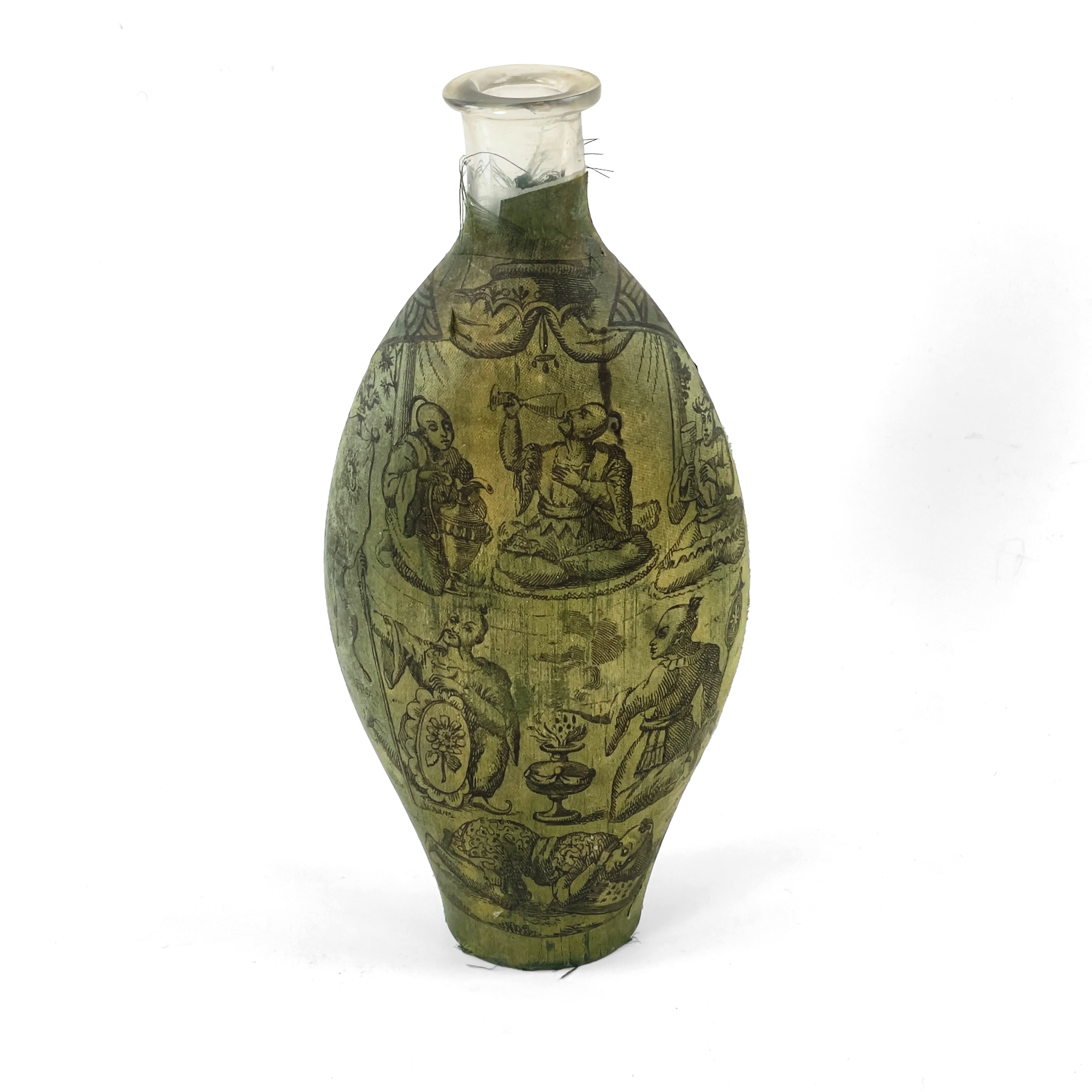 FLASKA, glas, Kina, klädd med sidentyg.