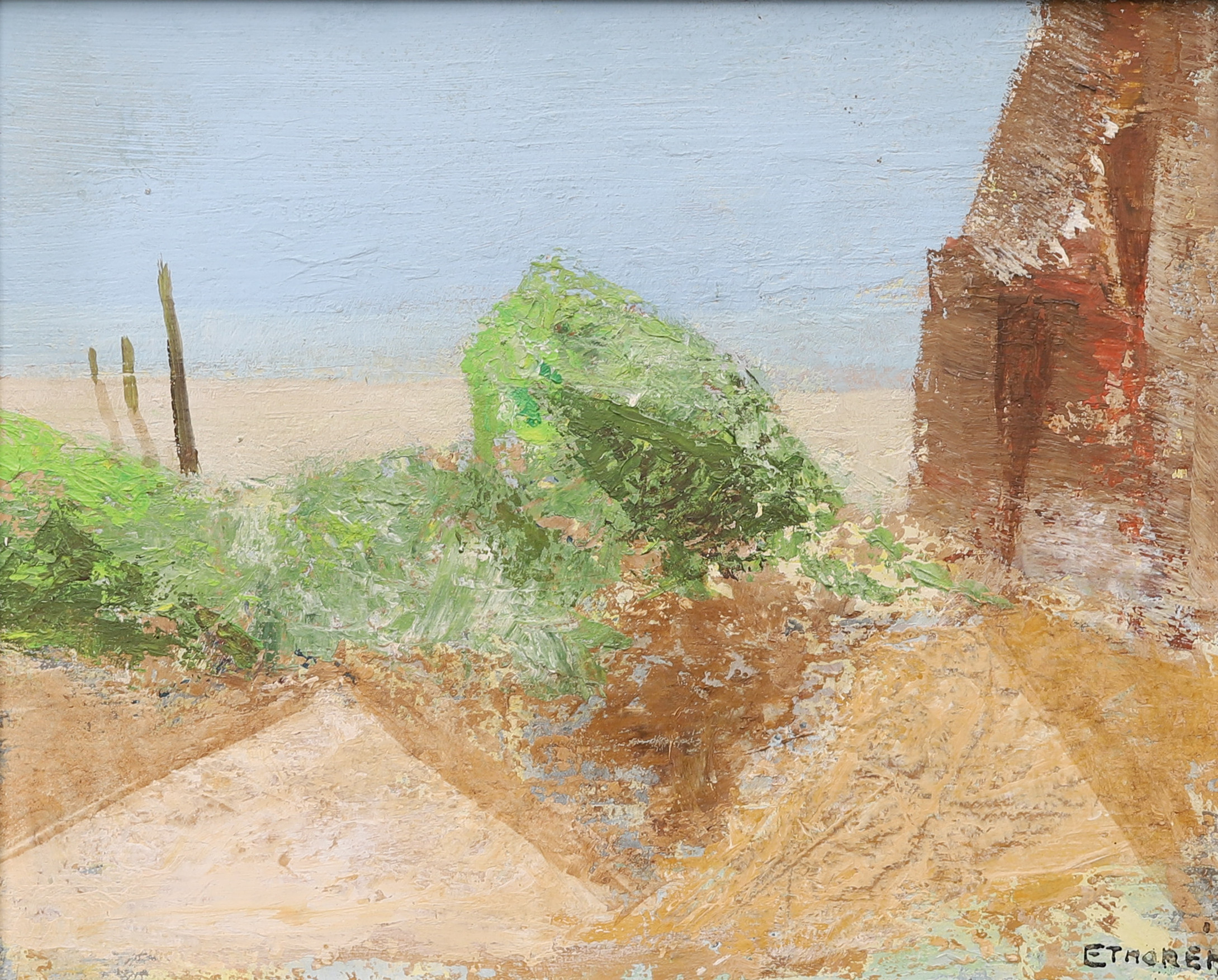 ESAIAS THORÉN. Landskapskomposition, olja på pannå, signerad.