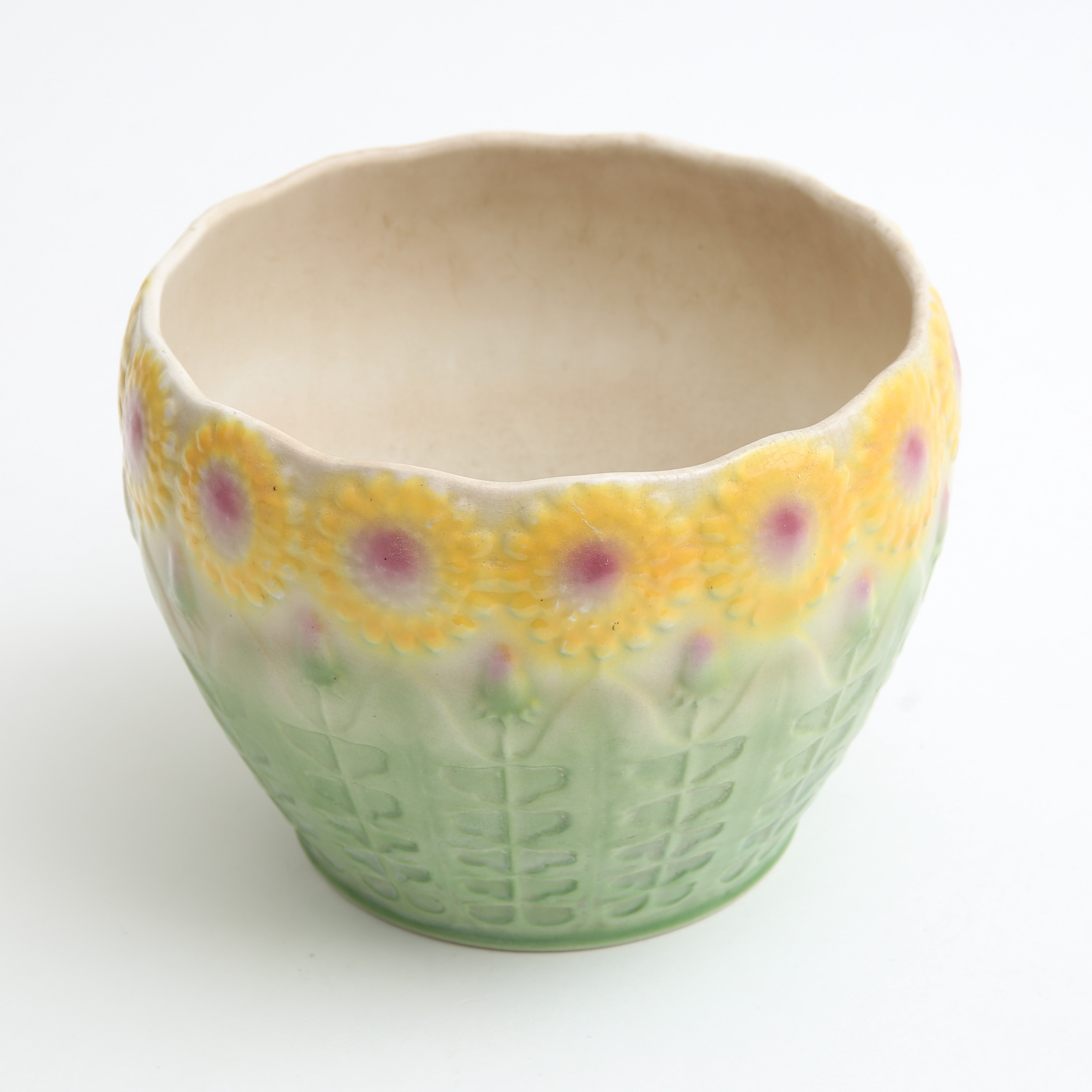 YTTERFODER, flintgods, reliefdekor av maskrosor, Gustavsberg, 1900-talets första hälft.