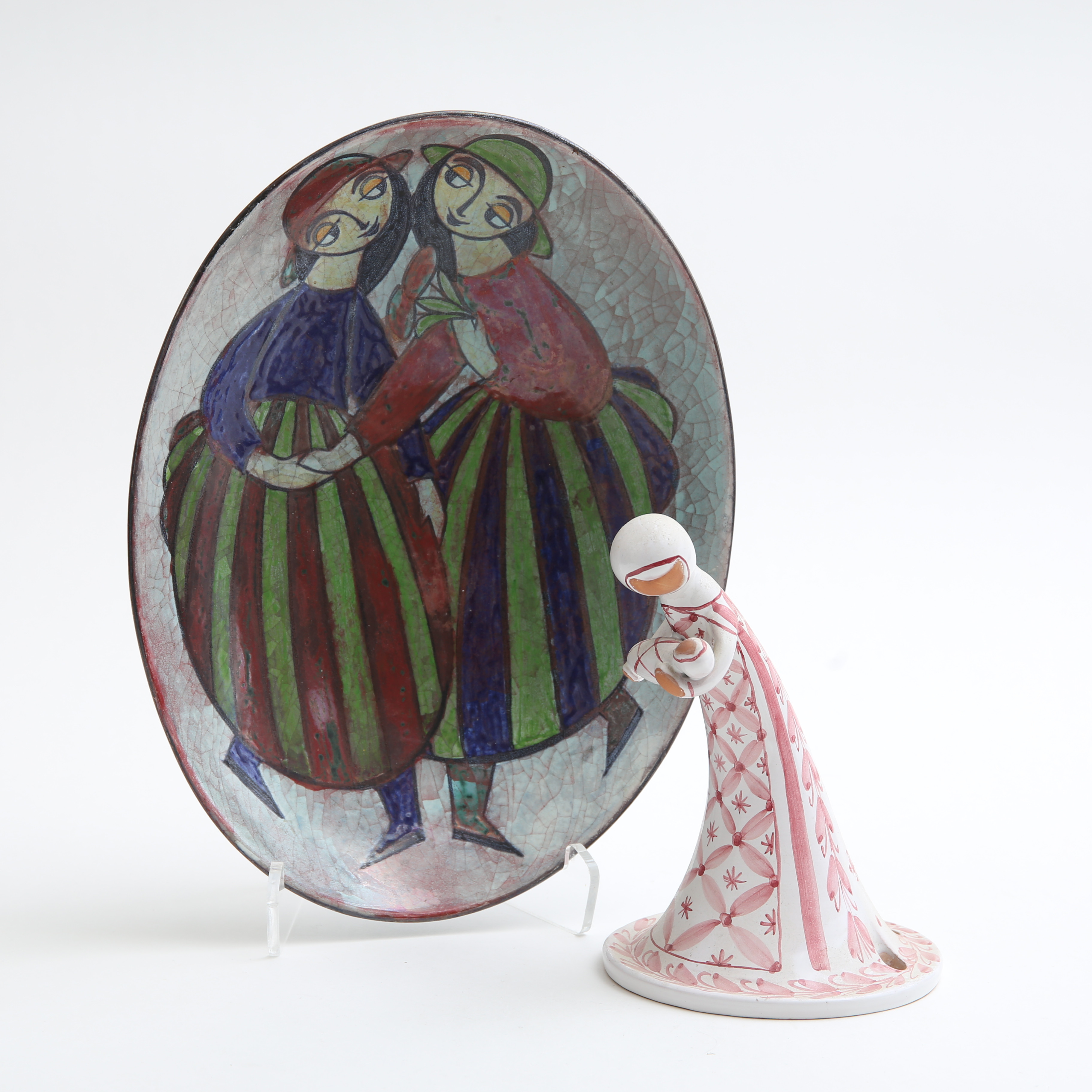 MARIANNE STARCK / LARS SYBERG. Skålfat samt figurin, glaserat stengods, Danmark.