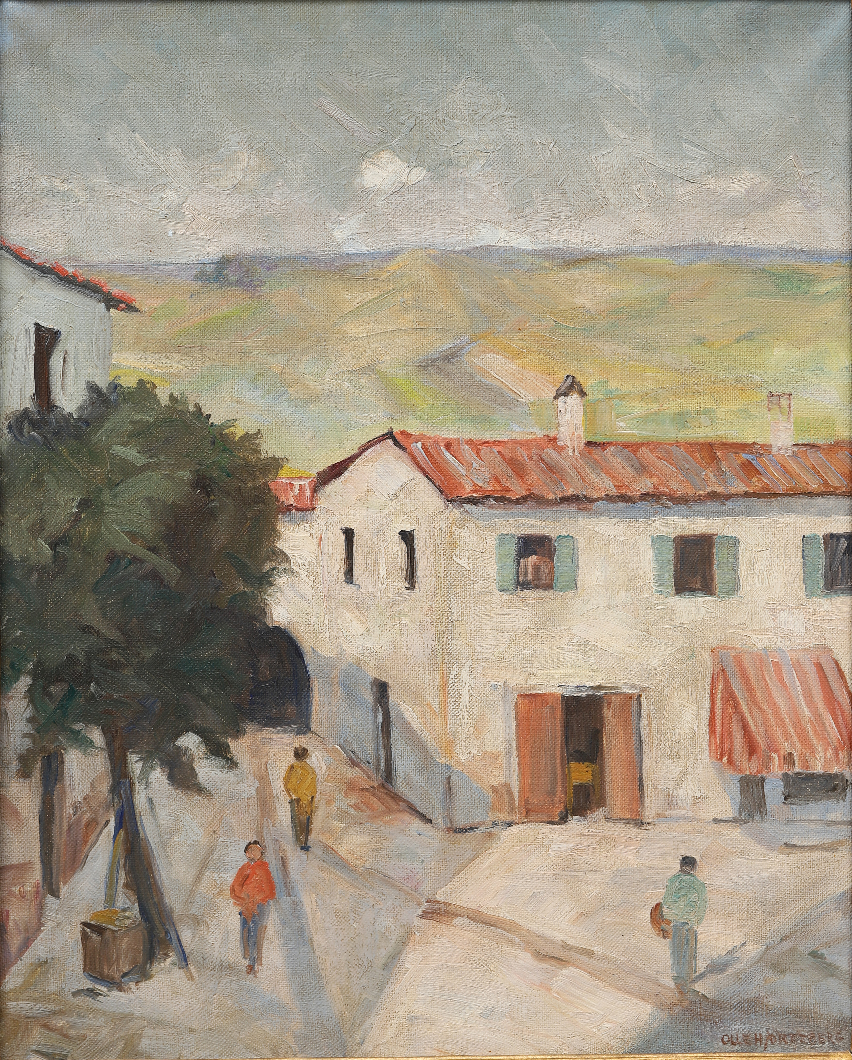 OLLE HJORTZBERG. Bymotiv från Italien, olja på duk, signerad.
