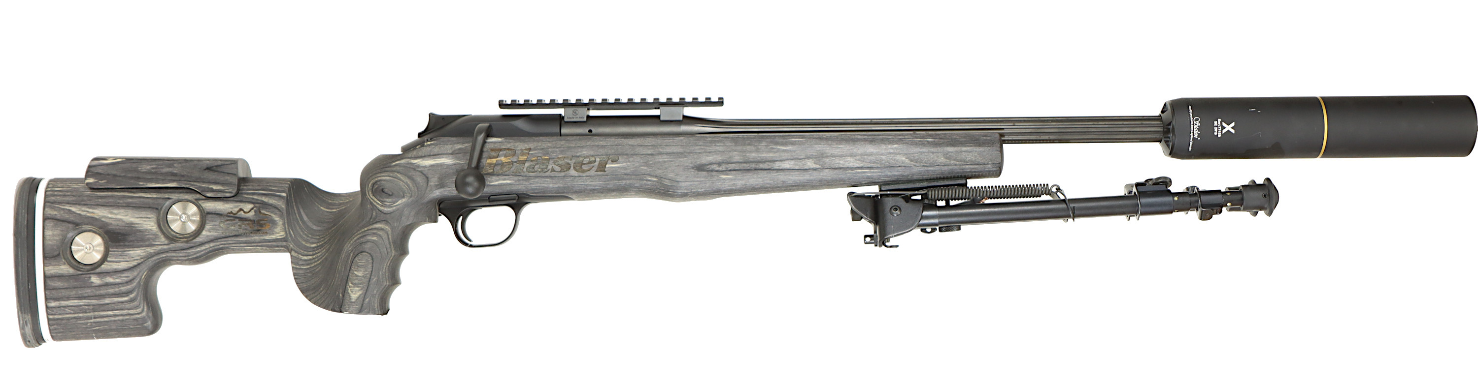 KULGEVÄR MED LJUDDÄMPARE, fabrikat Blaser, modell R8 GRS Match, kaliber .308W, tillv.nr RR038805, se-nr SE2871763.