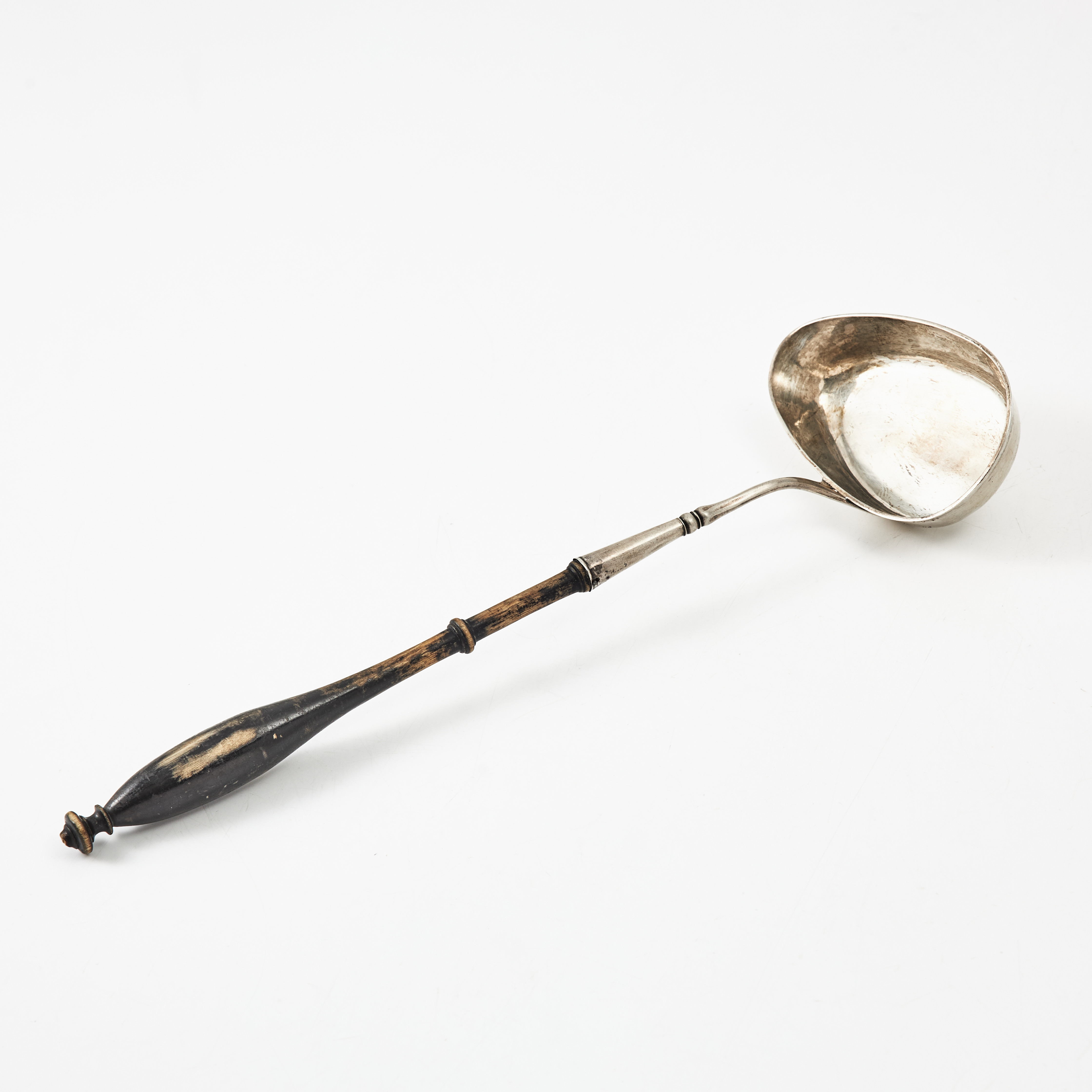 SOPPSLEV, silver, Carl Wilhelm Trozelius (1798-1842), Stockholm 1841, svarvat svärtat träskaft.