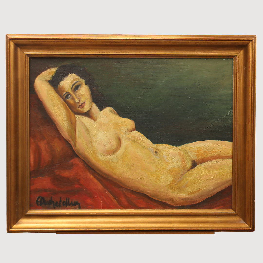 OIDENTIFIERAD KONSTNÄR. Olja på duk, poserande kvinna, signerad.