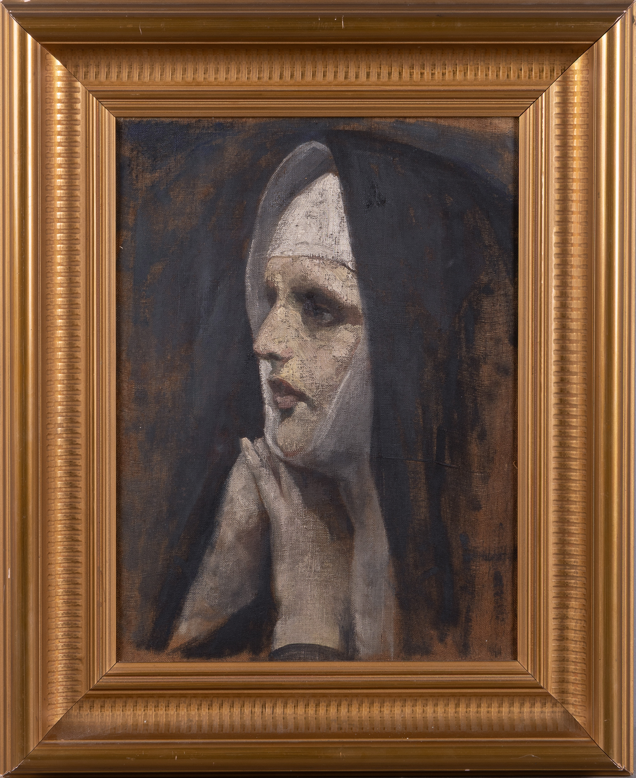 OKÄND KONSTNÄR, olja på duk, samt målning à tergo, 1900-talets första hälft.