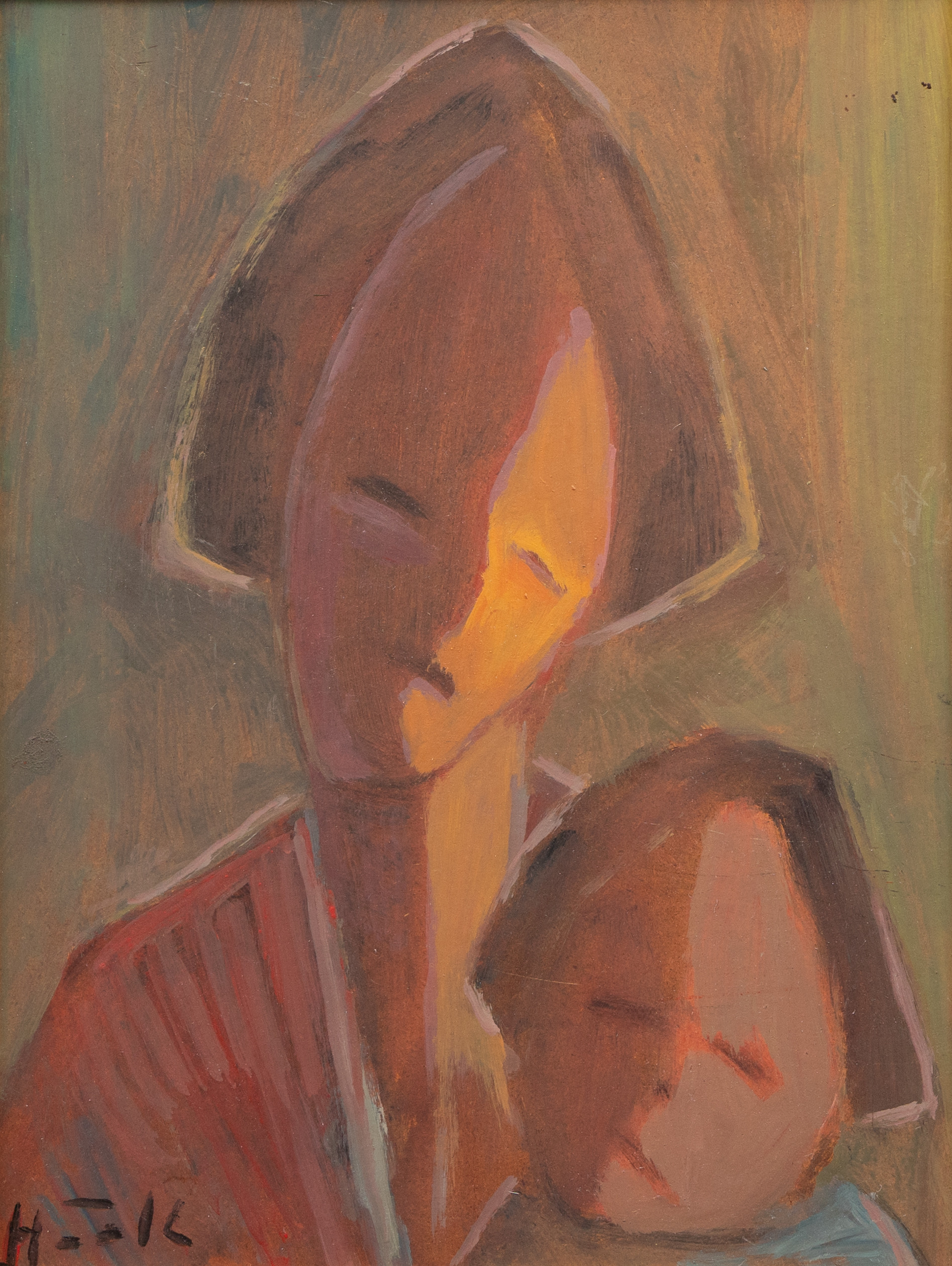 JOHAN HÖÖK (1913-1987). Mor och barn, olja på pannå, signerad.