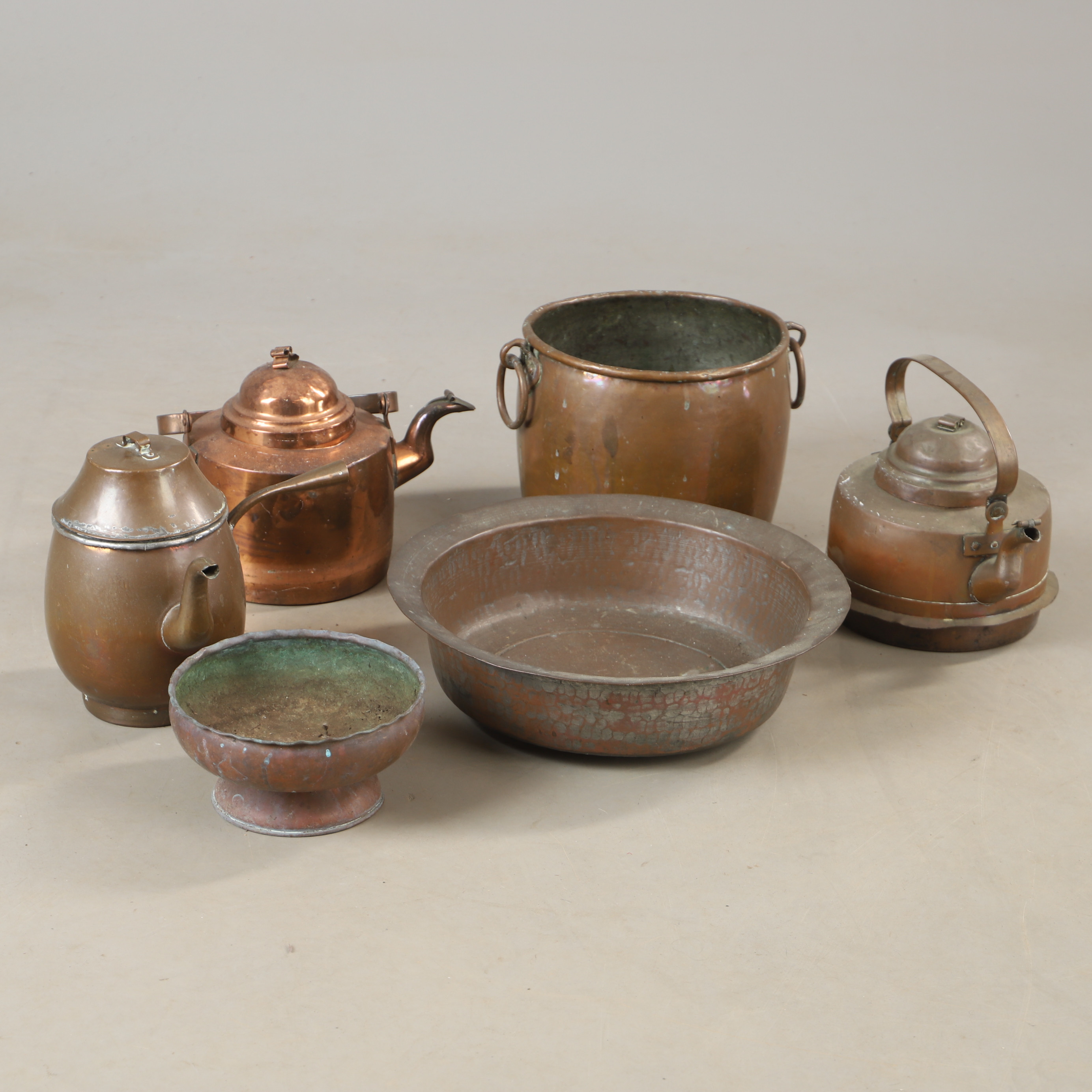 KAFFEKANNOR, HINK, M.M., 6 delar, koppar.