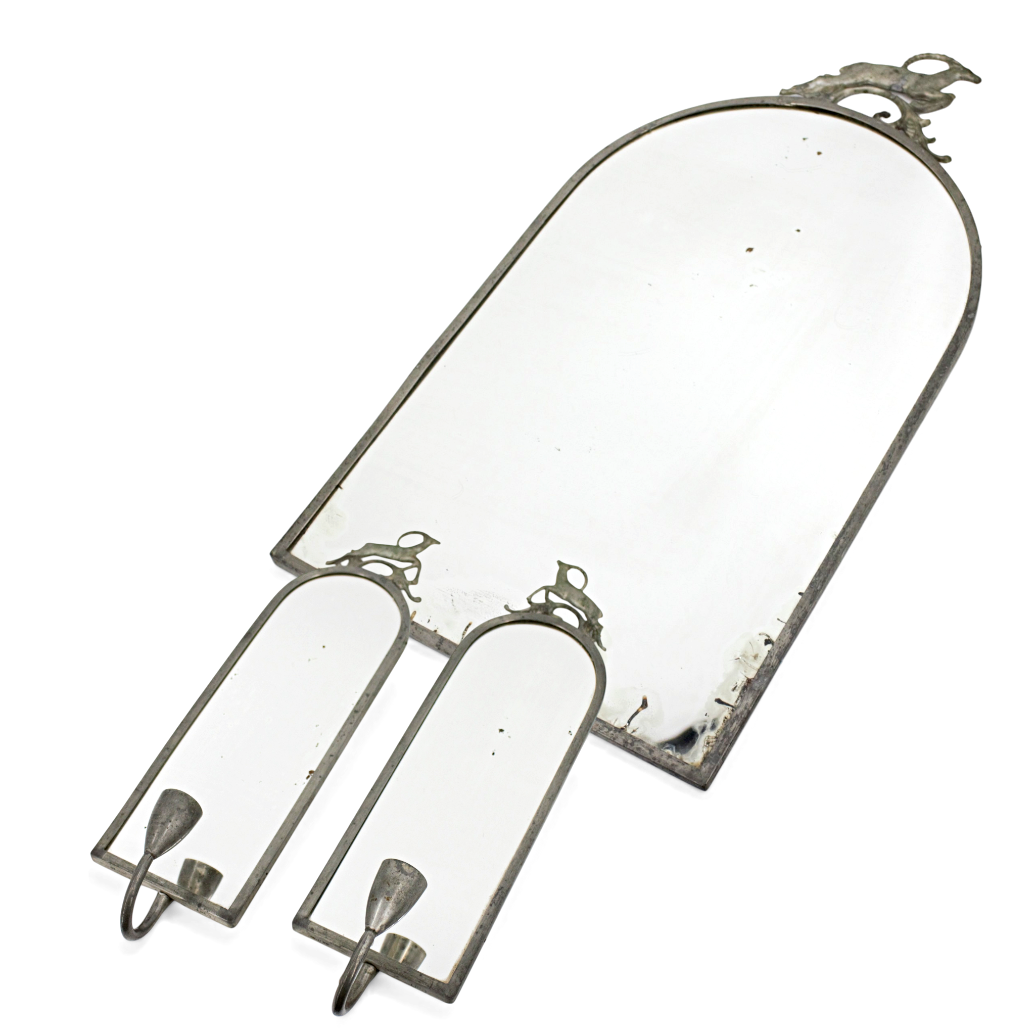 SPEGEL och LJUSLAMPETTER, 3 delar, Swedish Grace, tenn, märkt, ADS, Sv. Tenn, 1930-tal.