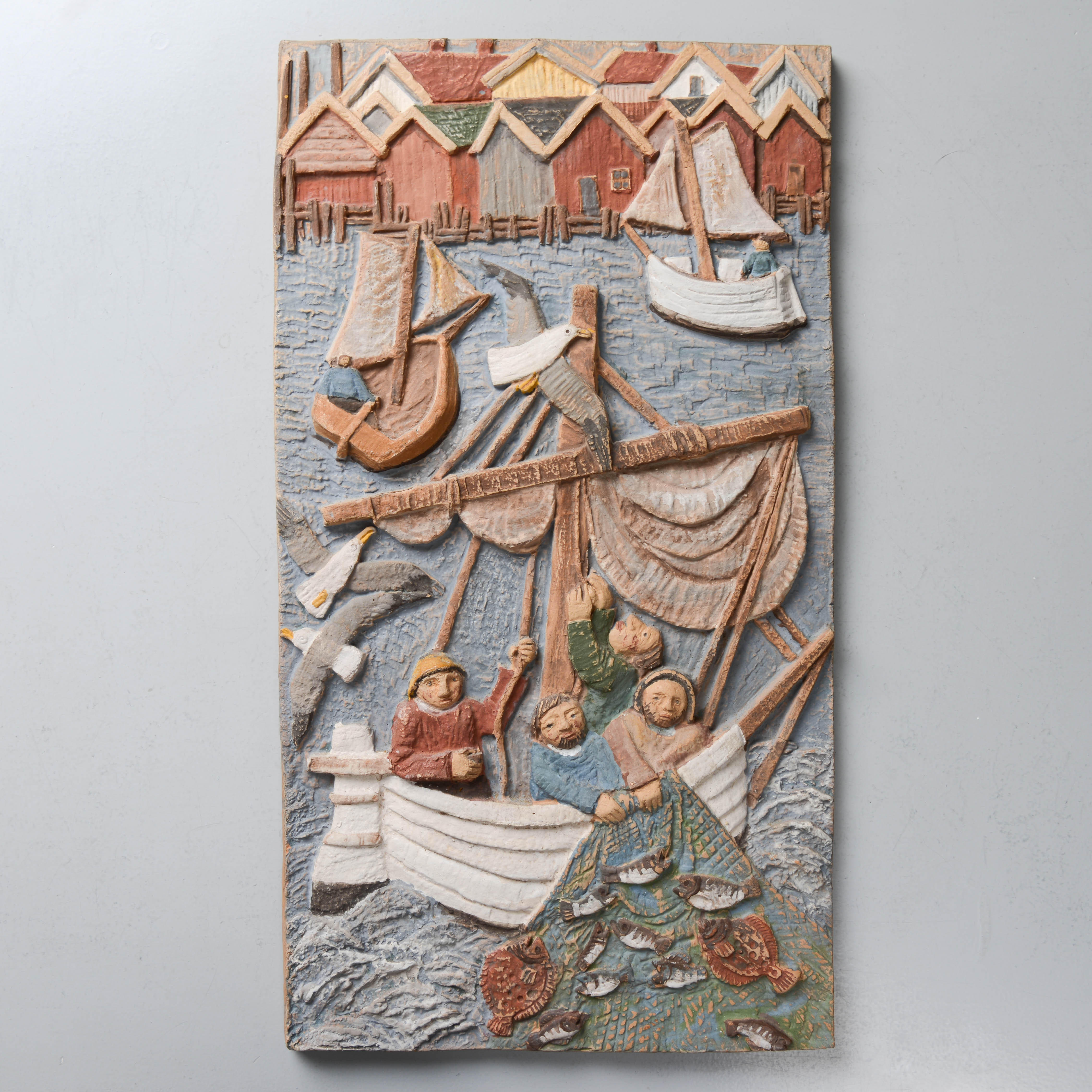 BENGT LINDQVIST. Väggrelief, fiskare, signerad, 1900-talets andra del.