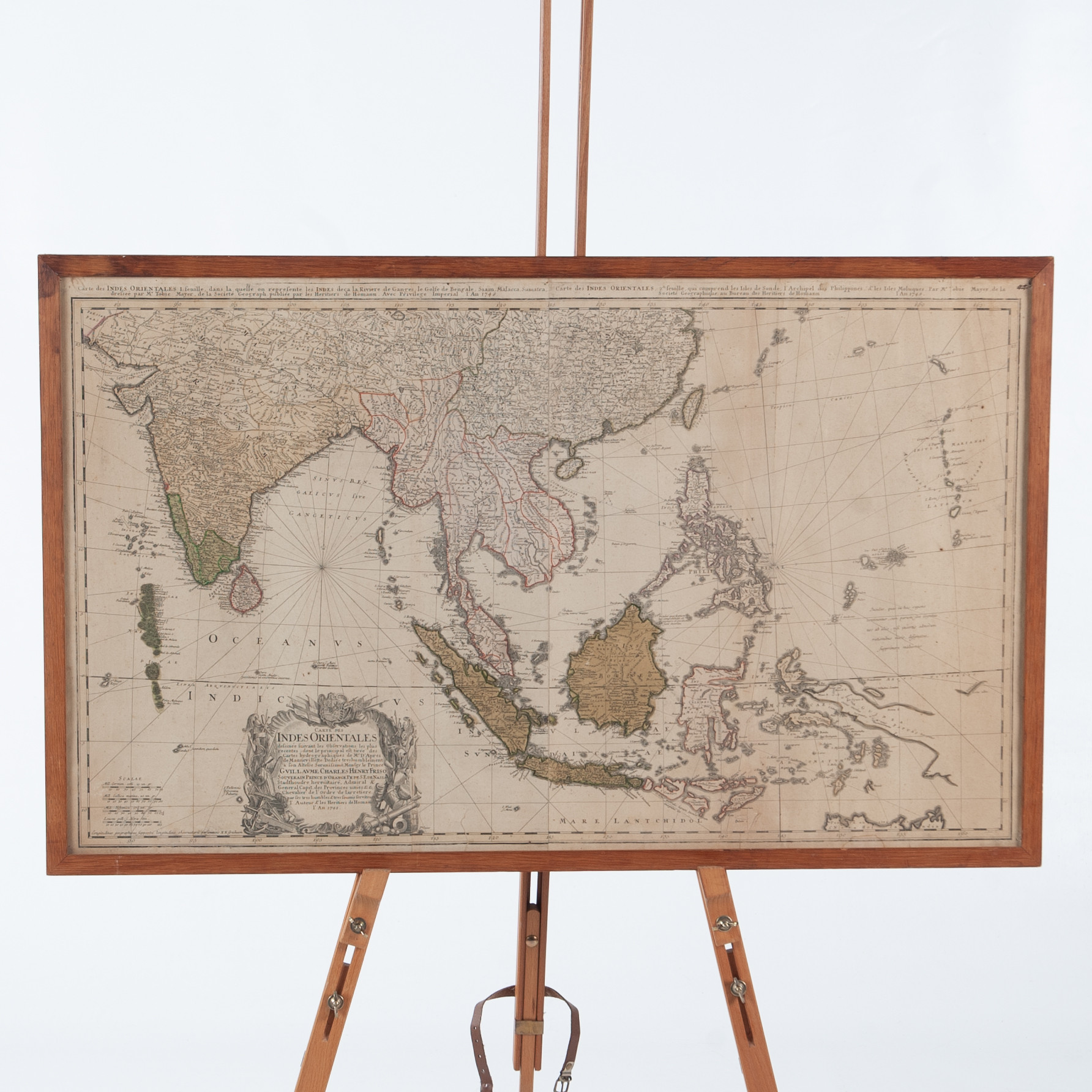 KARTA, kopparstick, “Carte des Indes Orientales”, Homanns arvingar, Nürnberg, daterad 1748.