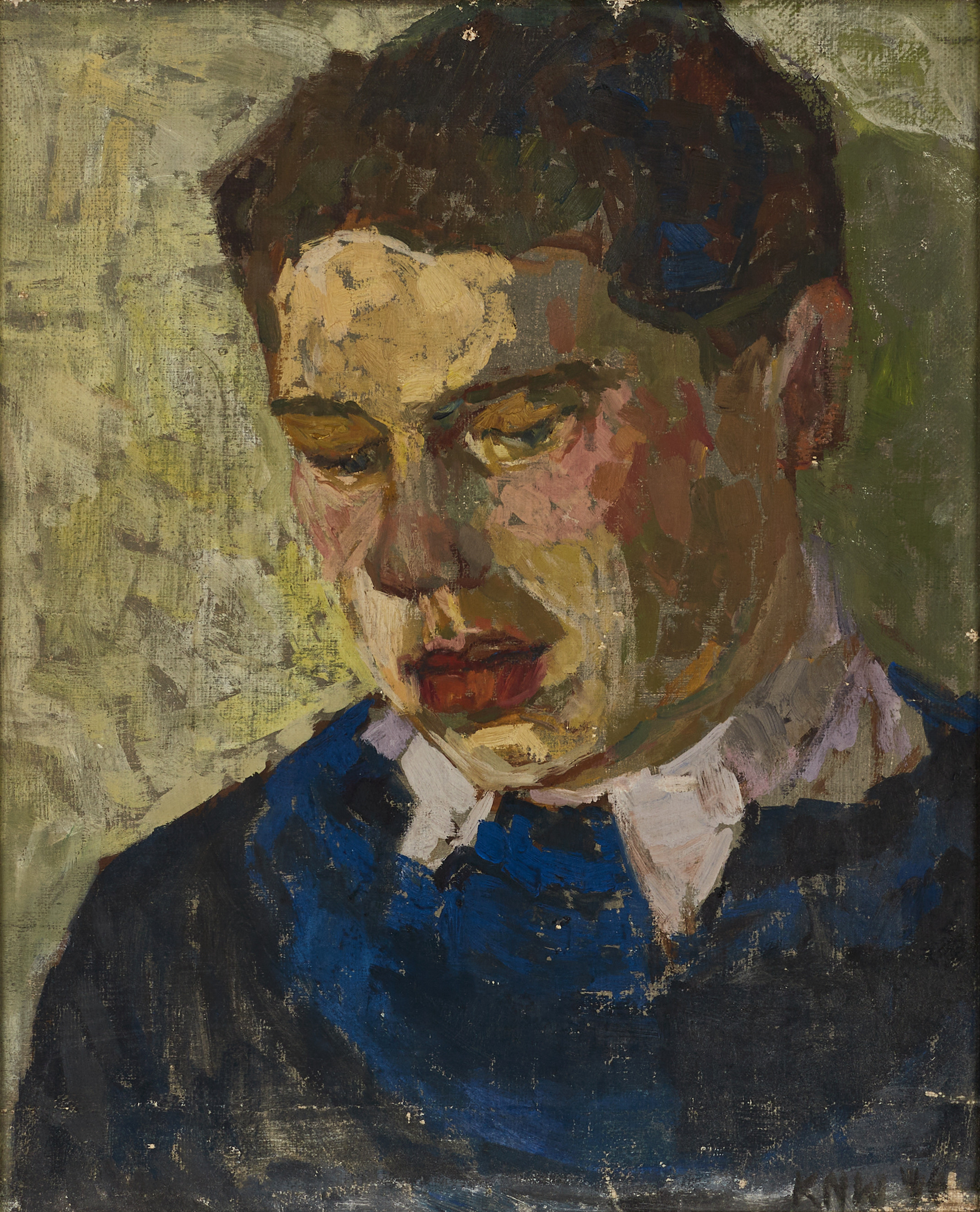 KARIN NATHORST WESTFELT (Sverige, 1921-2013), Kontemplation - porträtt, monogramsignerad och daterad 46, olja på duk ställd på pannå.