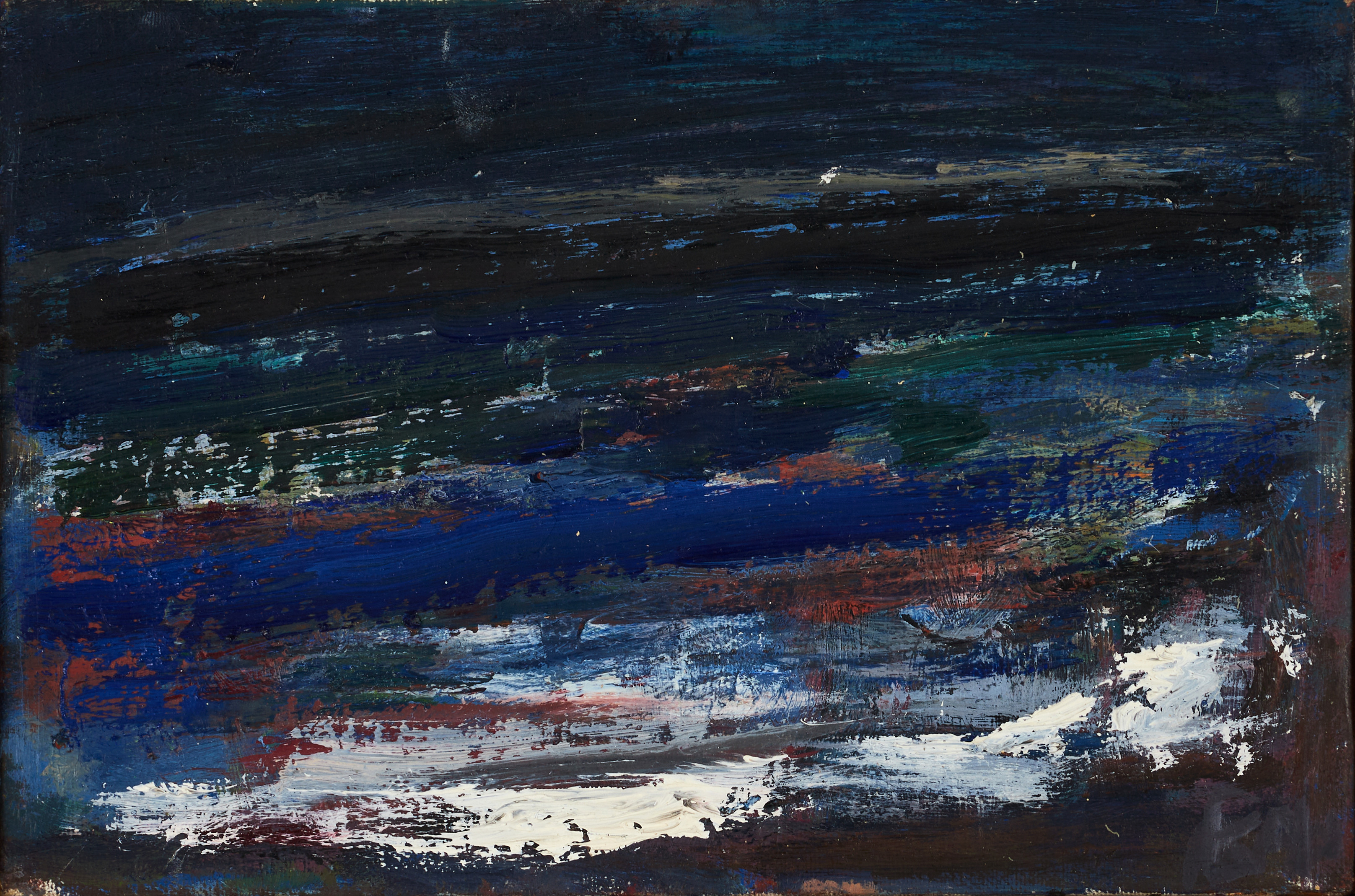 BRITT-MARIE JACOBSSON (Göteborg 1918-1992 Stockholm),"Upprört hav Portugal", 1960, monogramsignerad BMJ, signerad atergo på spännram, olja på duk.