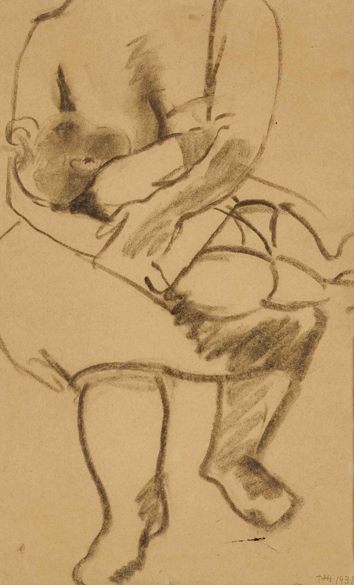 TORA VEGA HOLMSTRÖM (Åkarp 1880-1967 Lund). Mor och barn, "Cathhérine och Ramono", monogramsignerad och daterad TVH 1931, kolteckning.