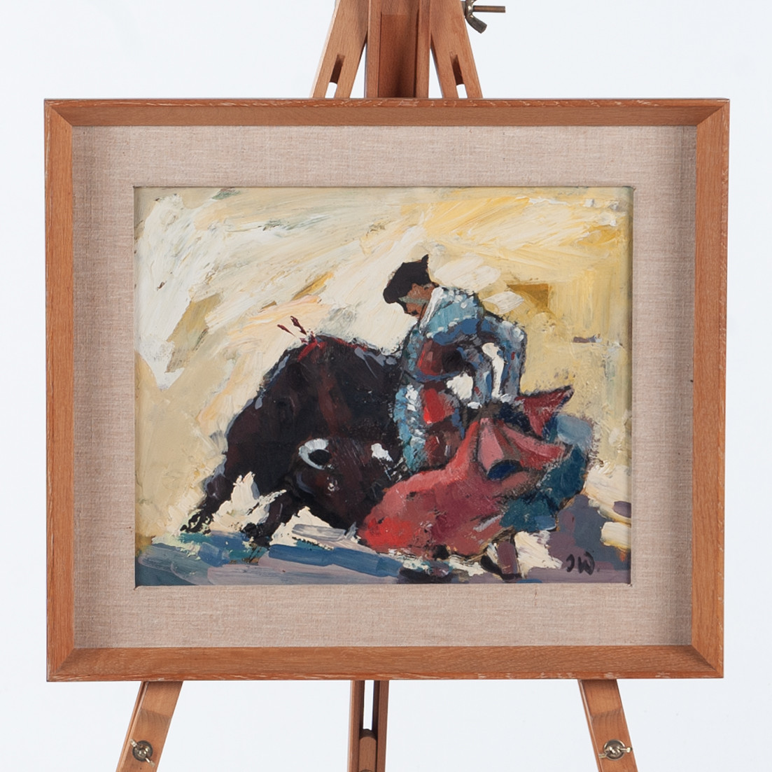 JAN WIBERG. Olja på pannå motiv av tjurfäktare.