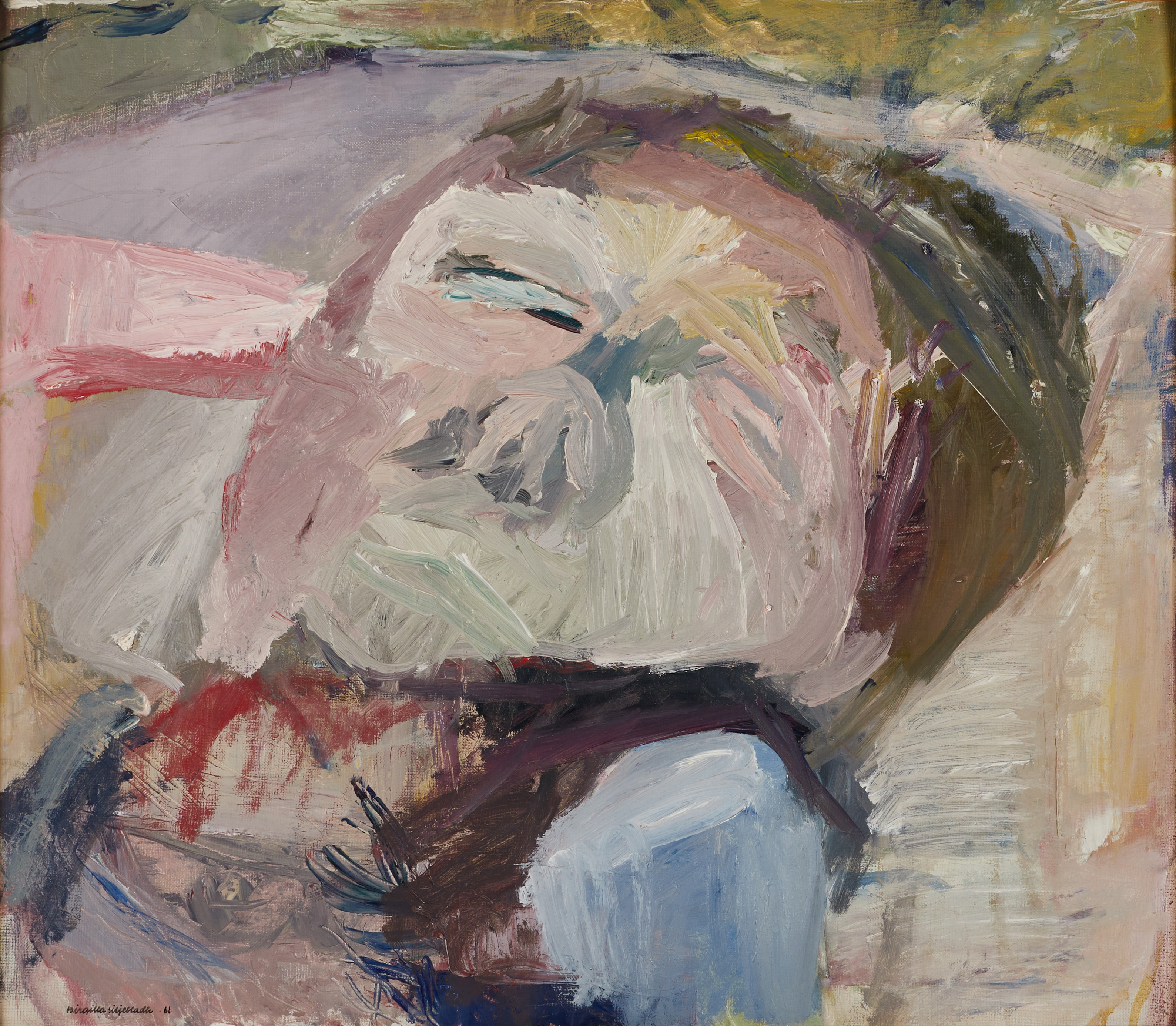 BIRGITTA LILJEBLADH (Göteborg 1924-2014 Göteborg). "Sovande pojke", signerad och daterad 61, olja på duk ställd pannå.