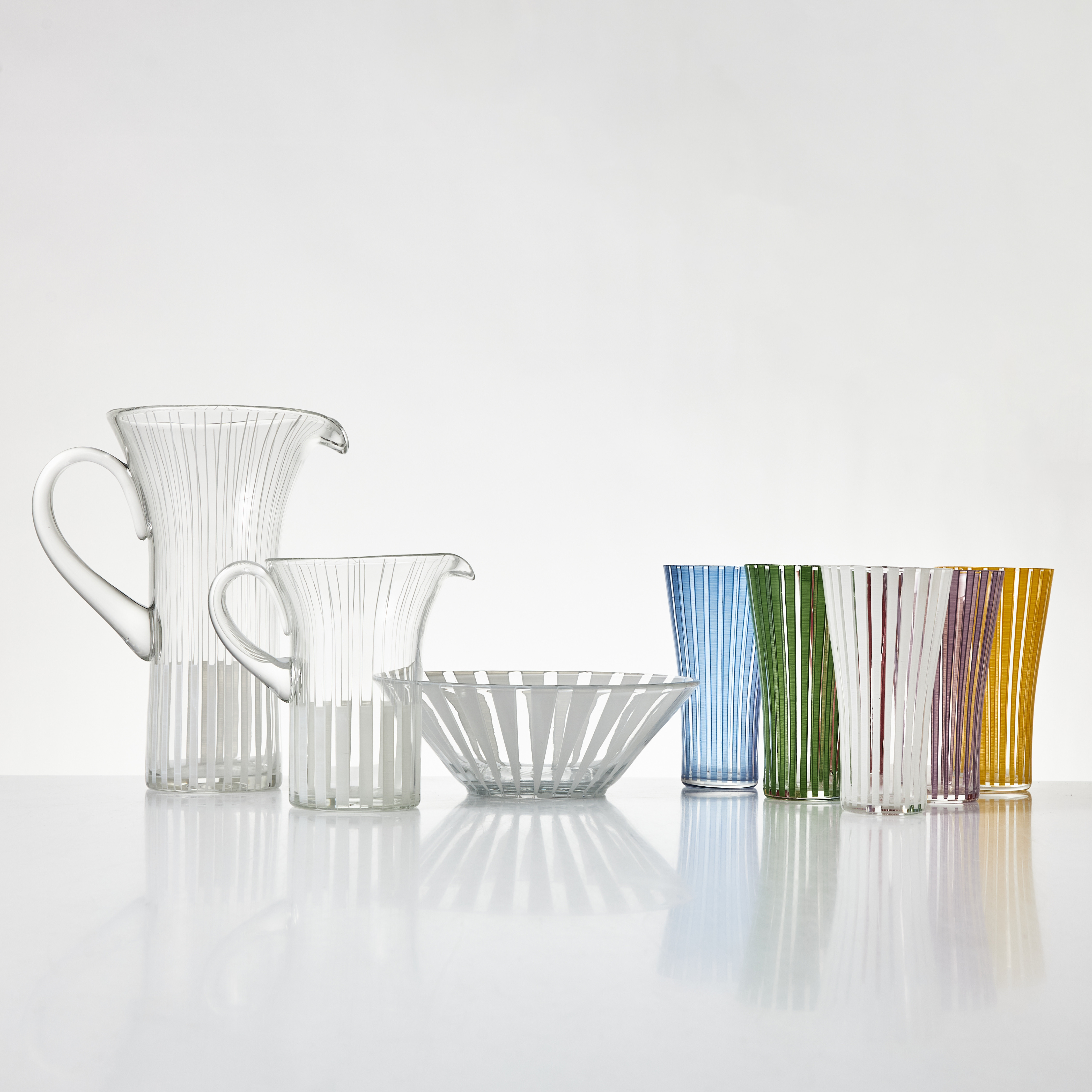 BENGT ORUP. "Strikt", 9 dlr, Johansfors, formgivningsår 1953, dekor av ränder.