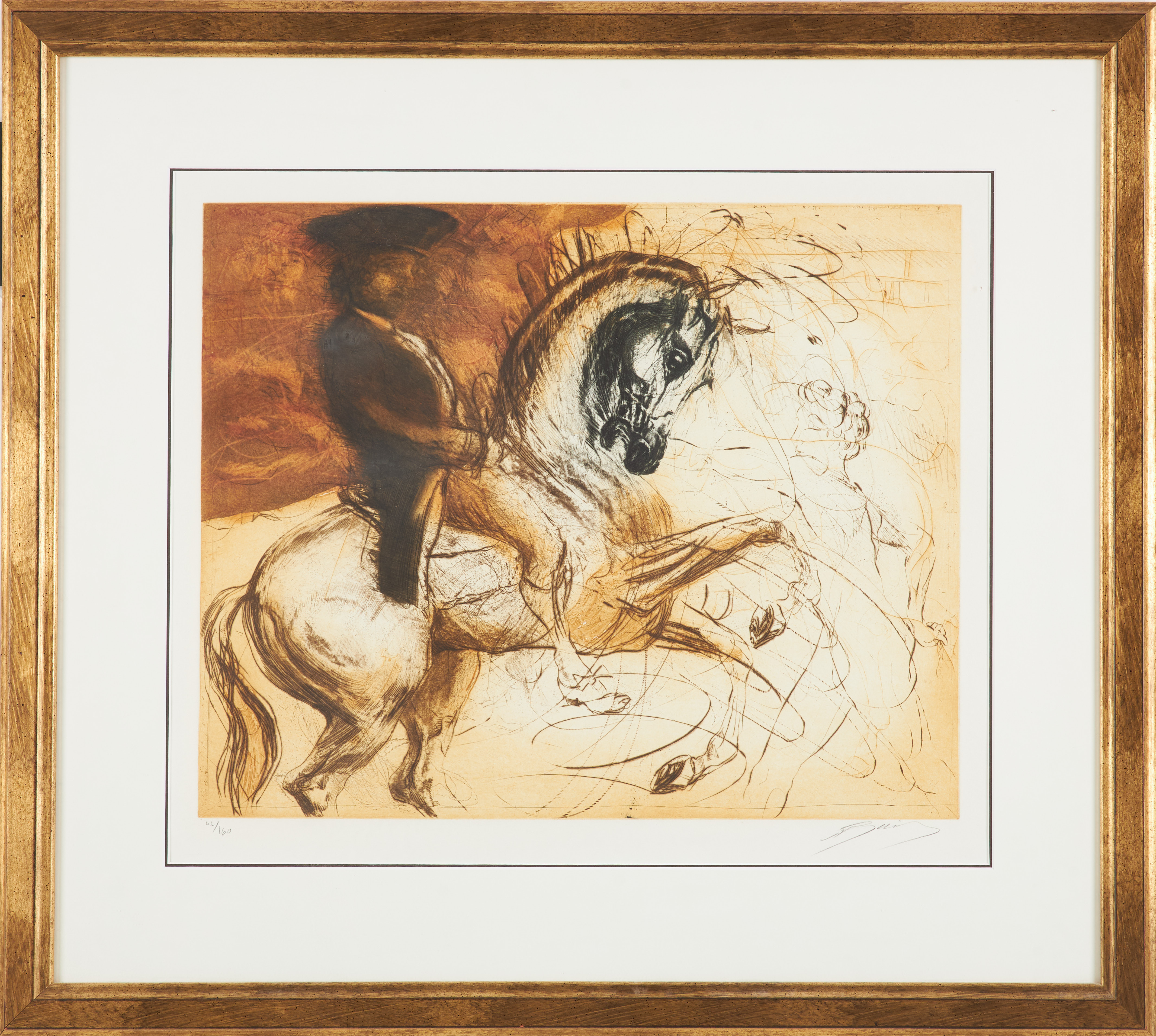 JEAN-MARIE GUINY (1954-2010) färglitografi med man på häst, numrerad 42/160, signerad.